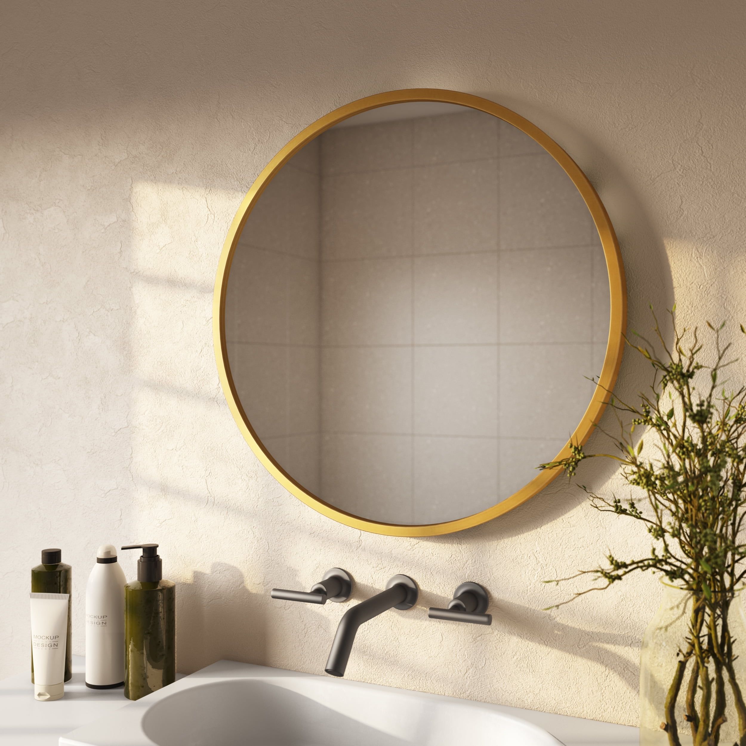 Elegant 24" Gold Metal Round Wall Mirror for Modern Interiors