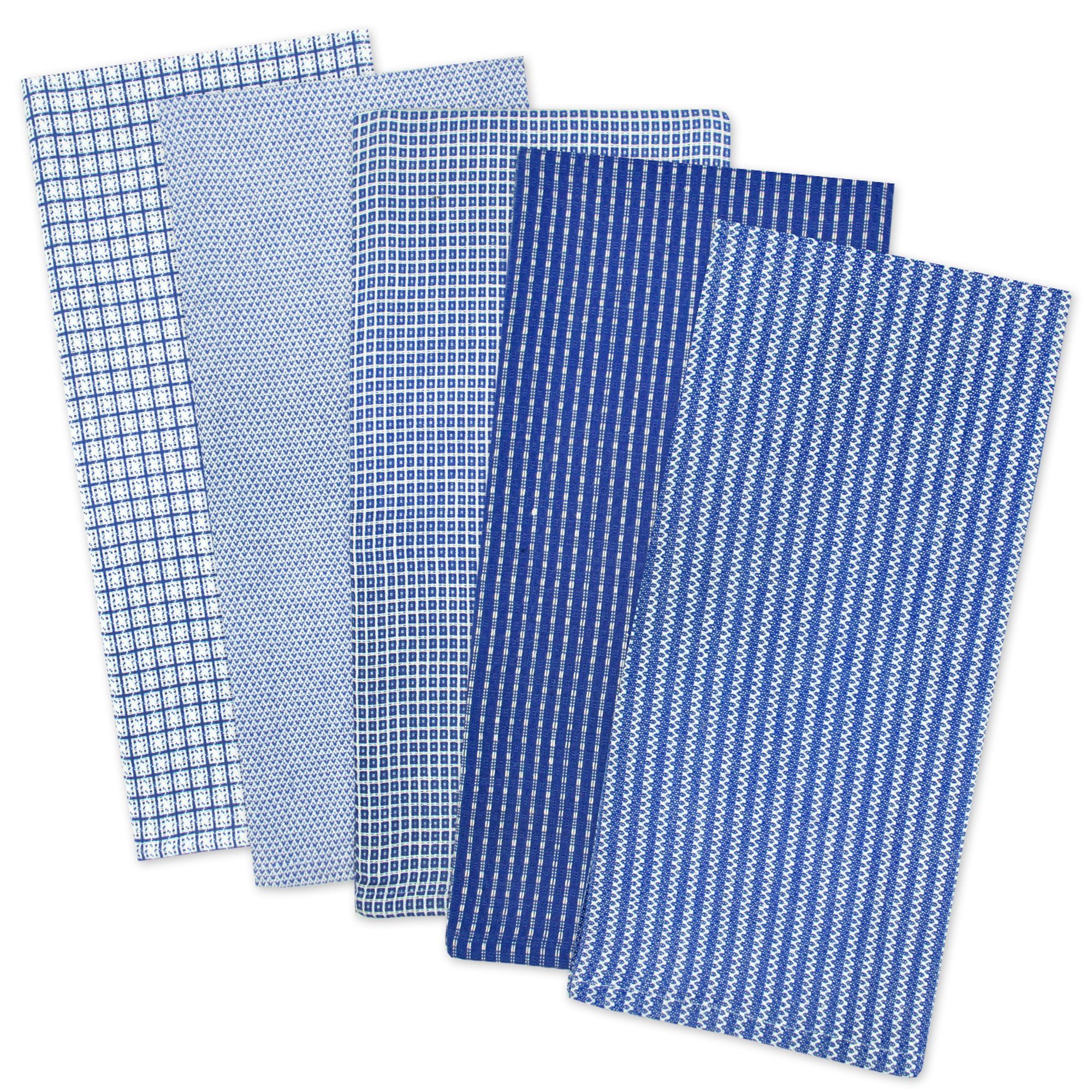 Assorted Blue Cotton Terry Kitchen Towel Set, 5-Piece