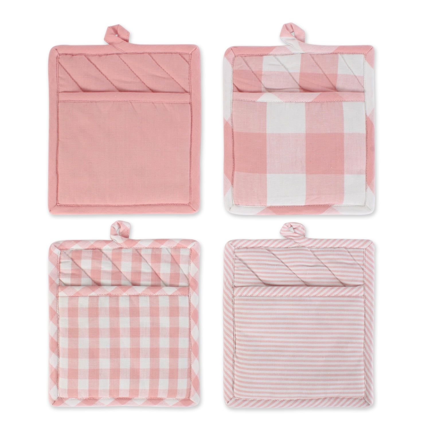 Pink and White Cotton Potholder Set, 9x8 Inches