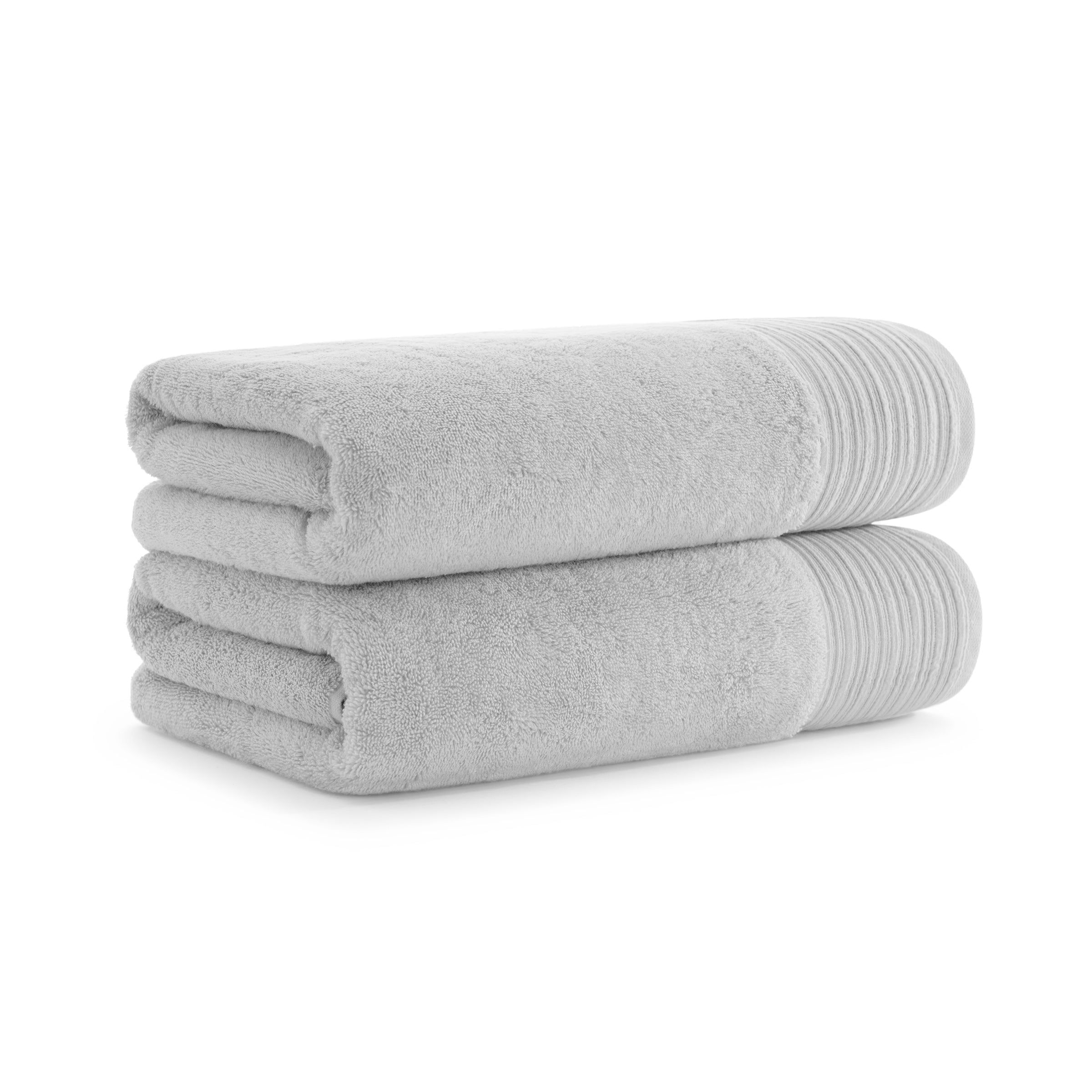 Light Grey Turkish Cotton Bath Towels Set with Linen Dobby