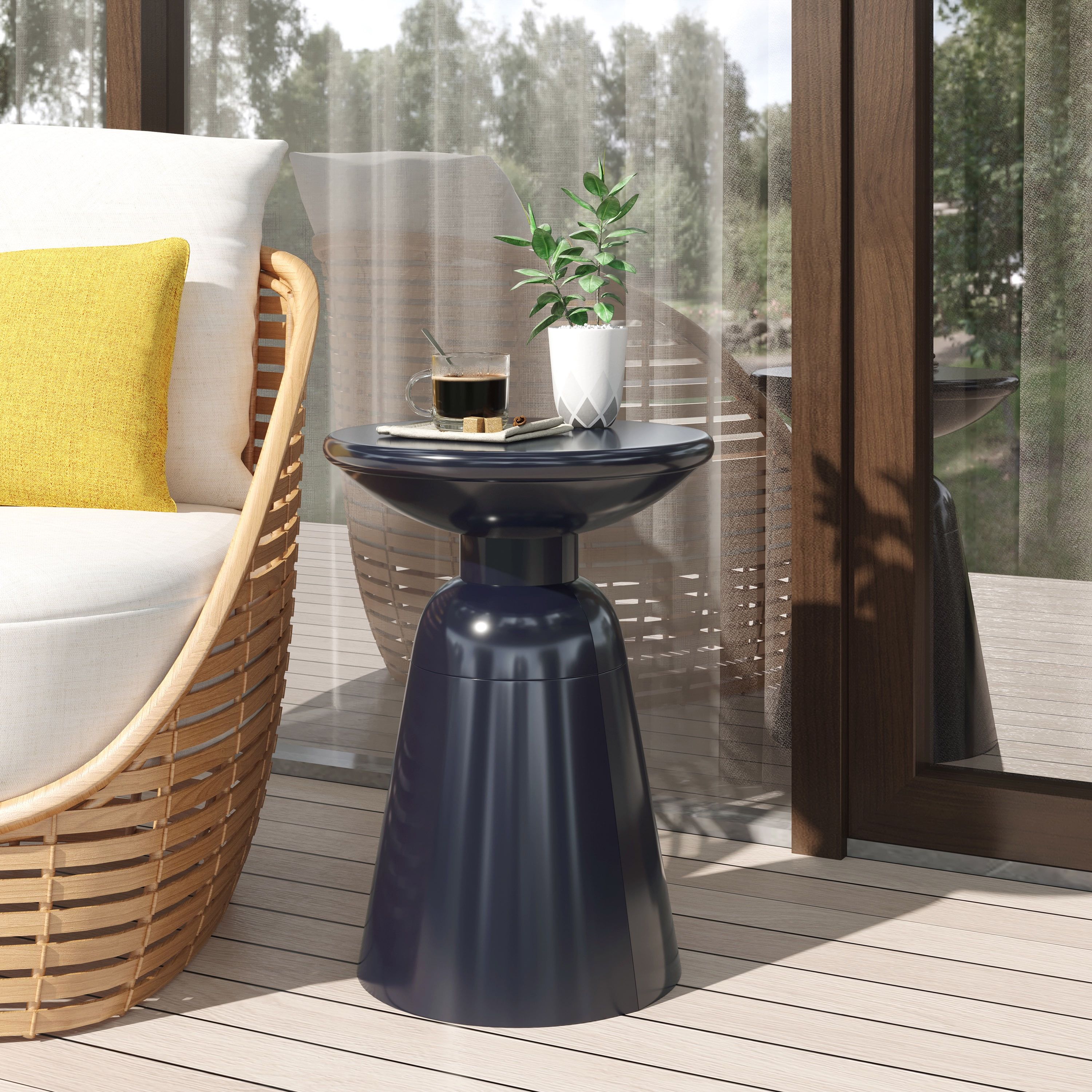 Navy Blue Iron Round Outdoor End Table