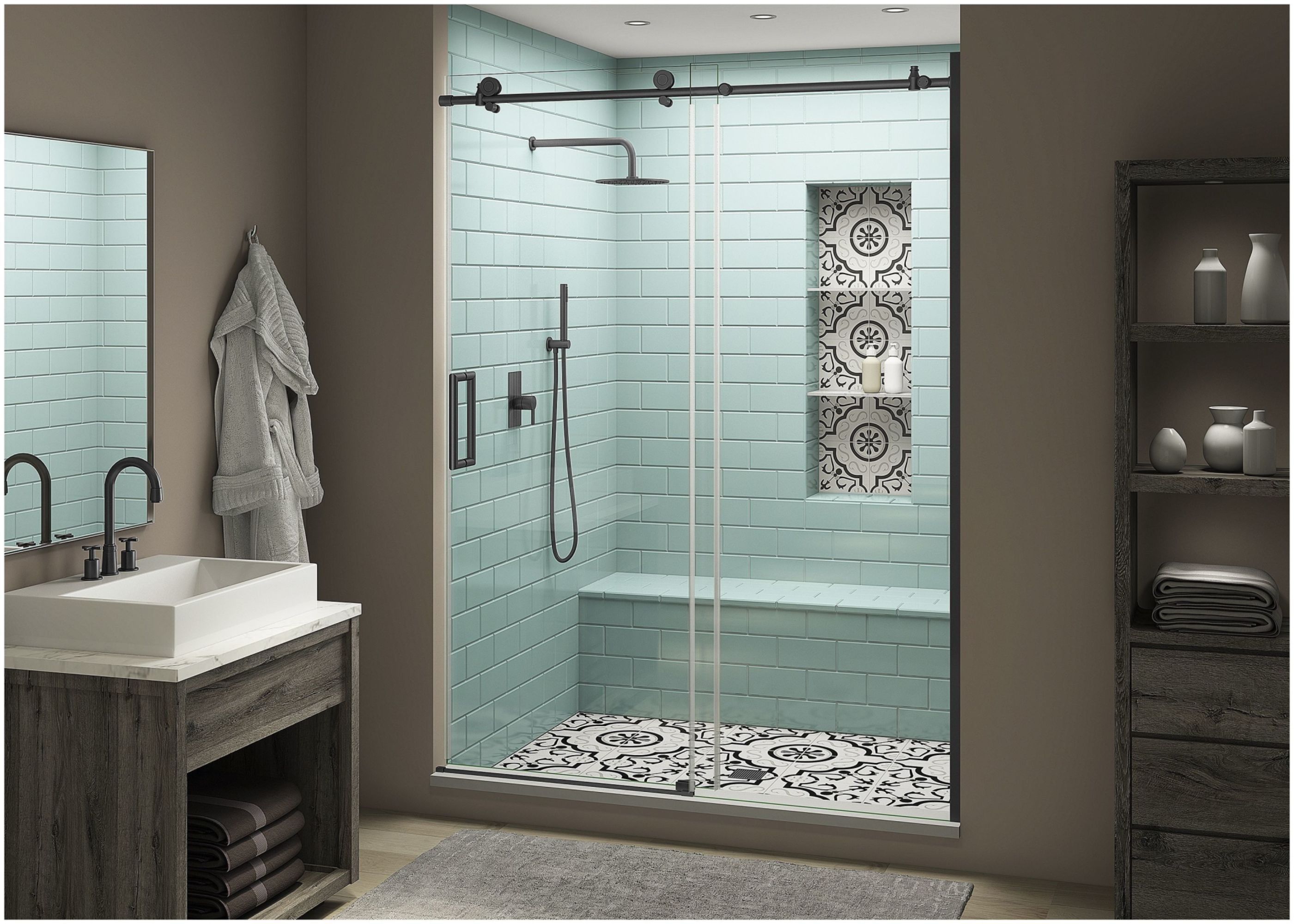 Coraline XL 80" High Black Frameless Sliding Shower Door