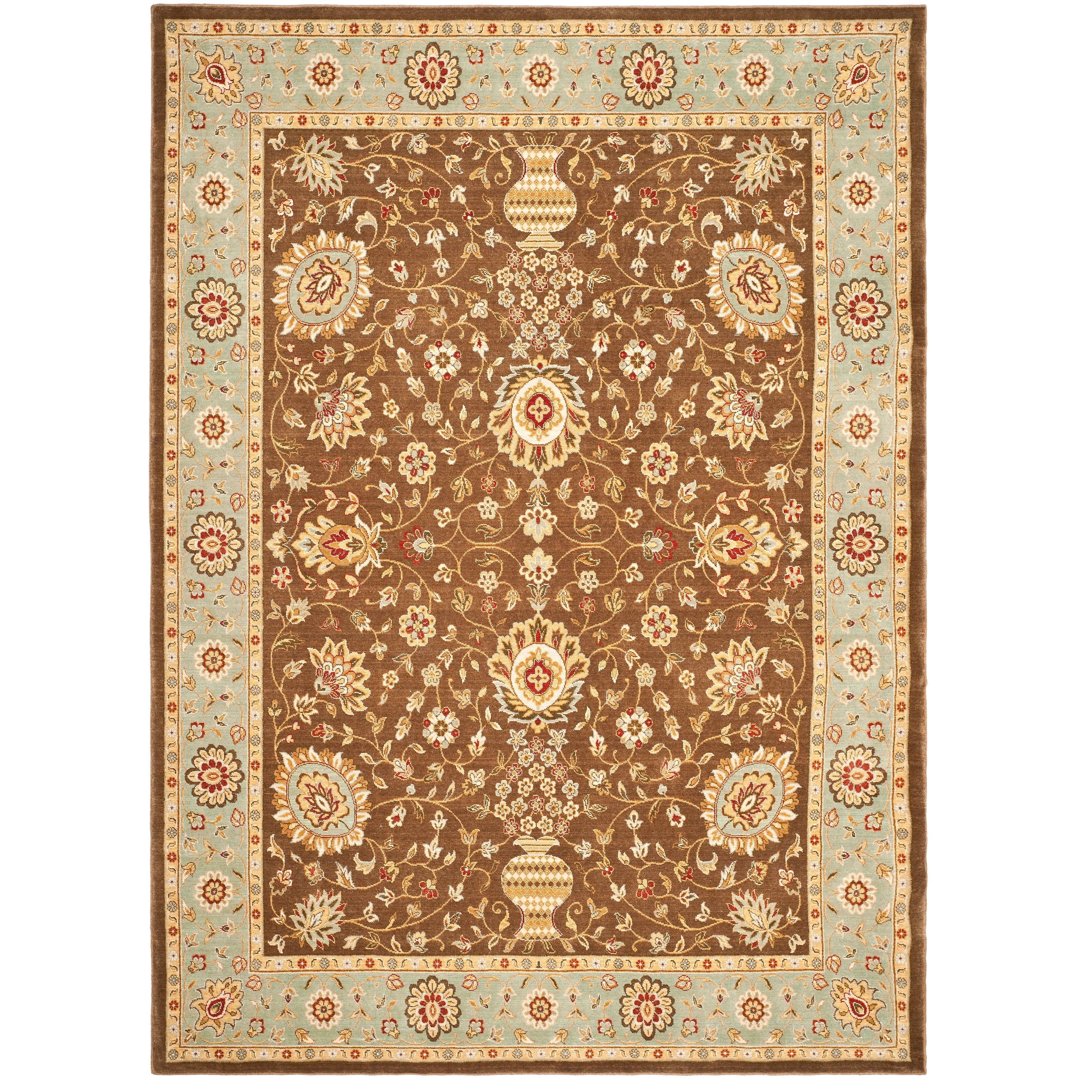 Handmade Tuscany Elegance Wool Rug 5'3" x 7'6" in Brown and Light Blue