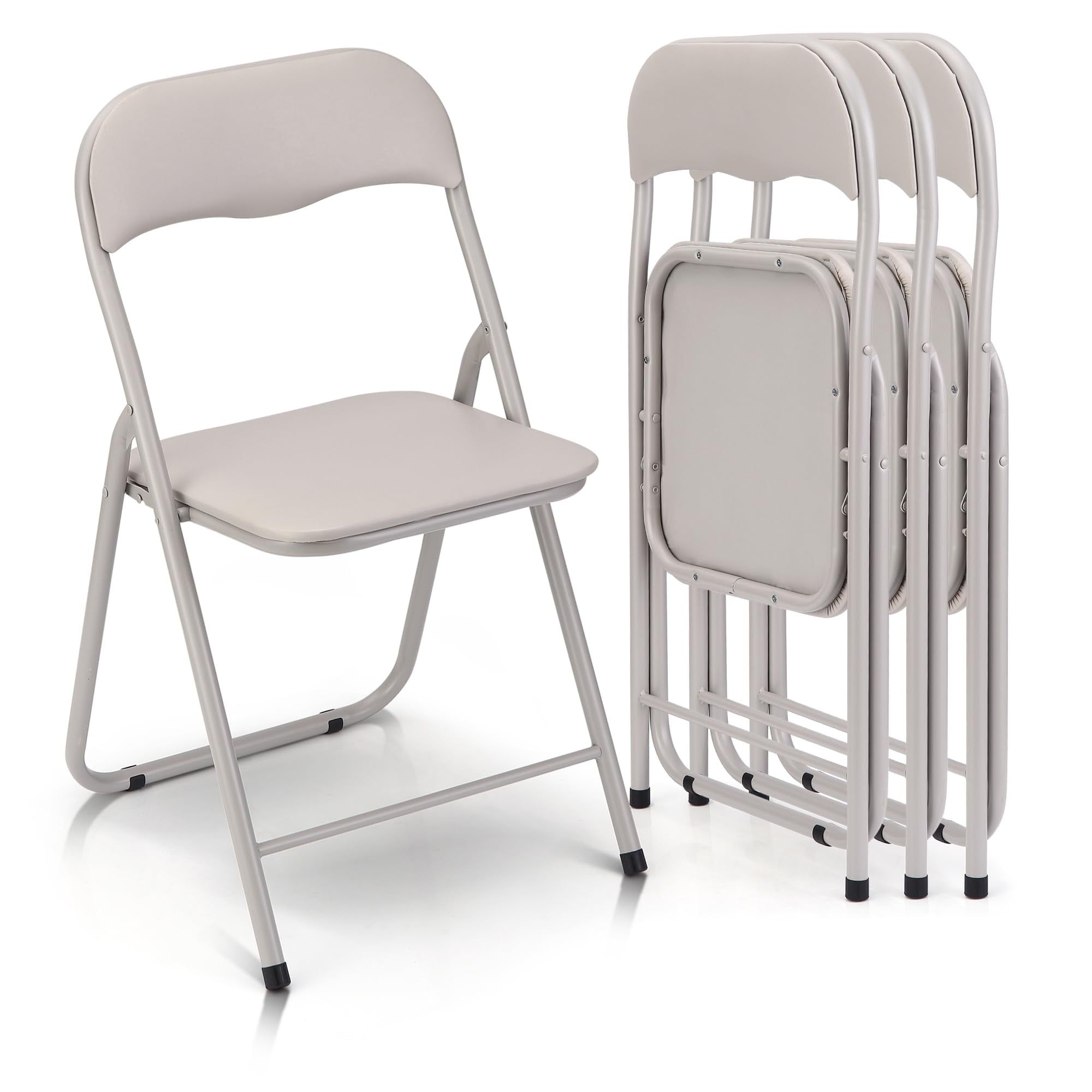 Off-White Metal Folding Chairs with Cushions, 4-Pack