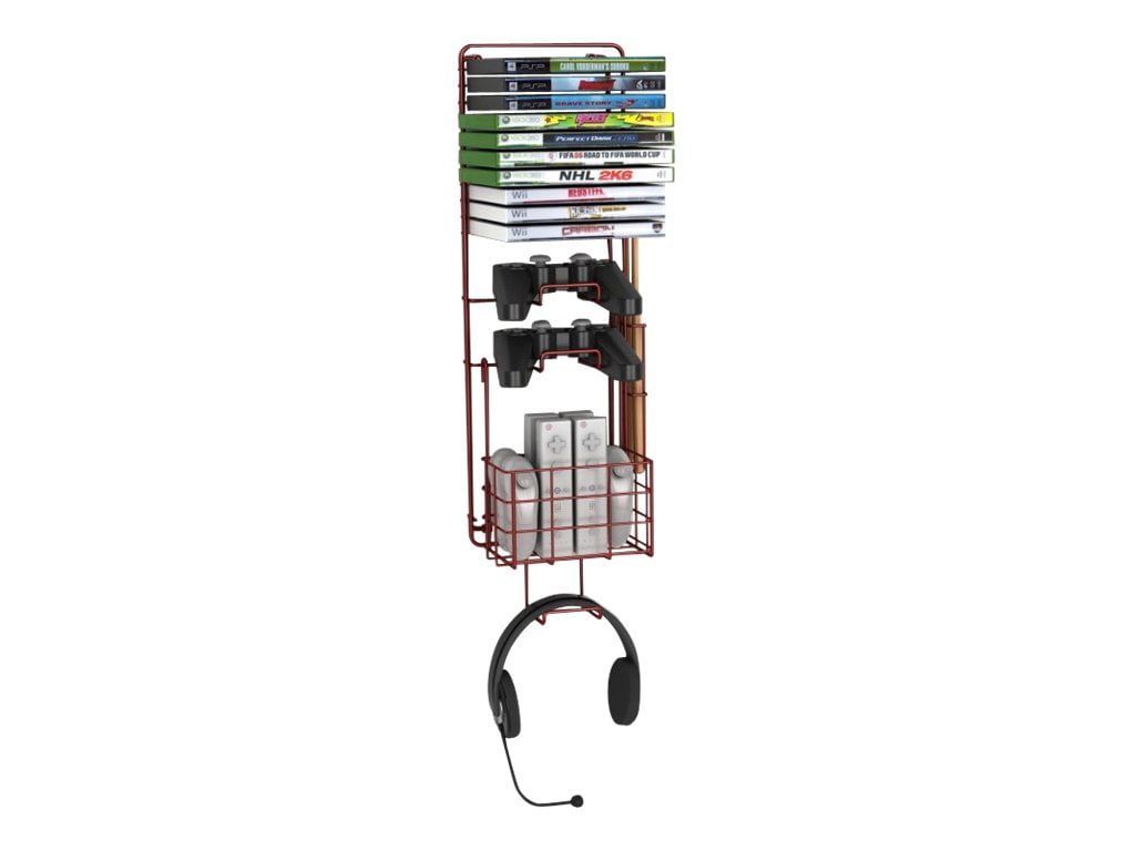 Deep Red Metallic Steel Wall Mount Game Rack