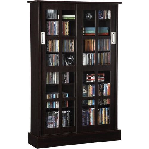 Espresso MDF Media Storage Cupboard with Tempered Glass Doors 49"