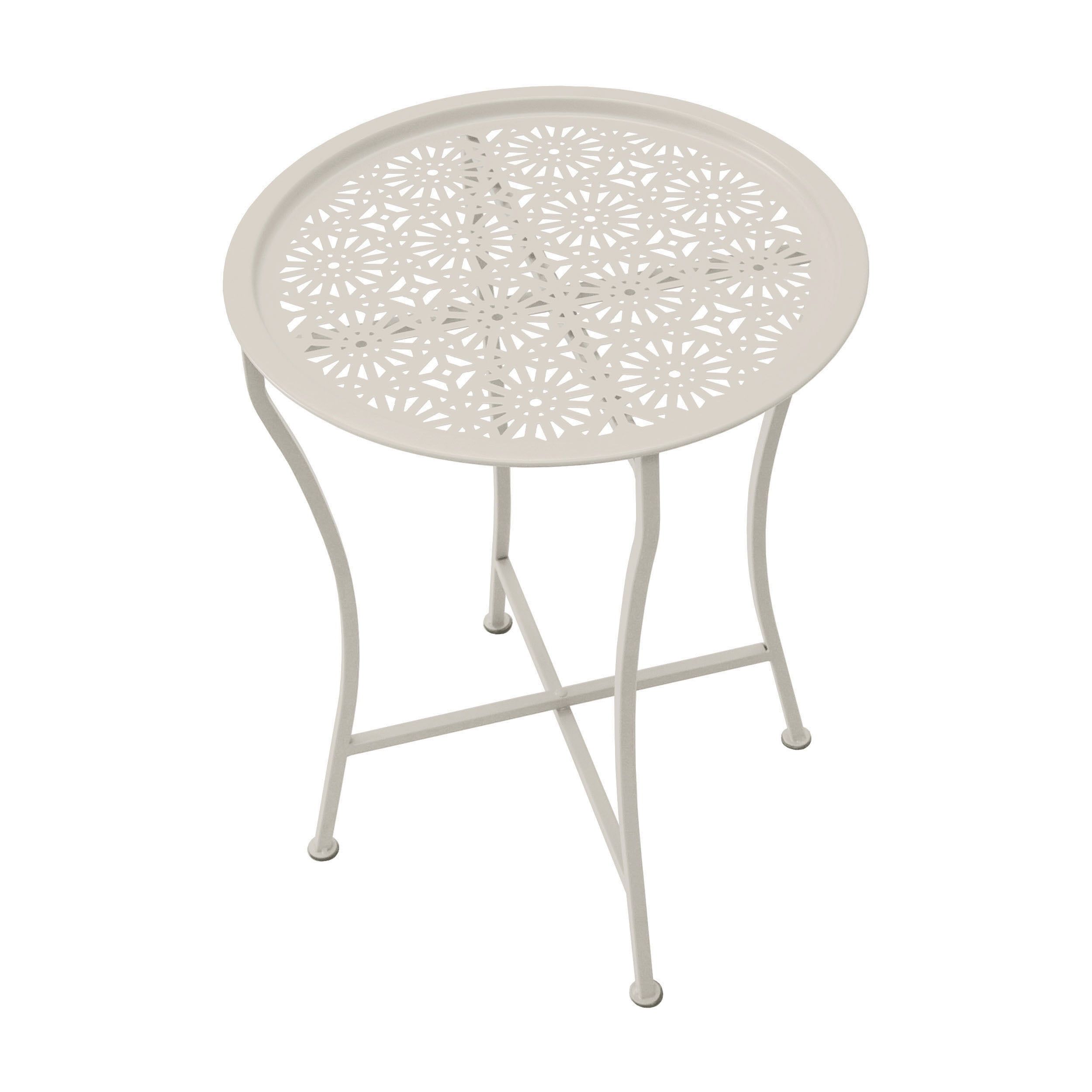 Daisy Patterned Metal Folding Side Table, Off-White