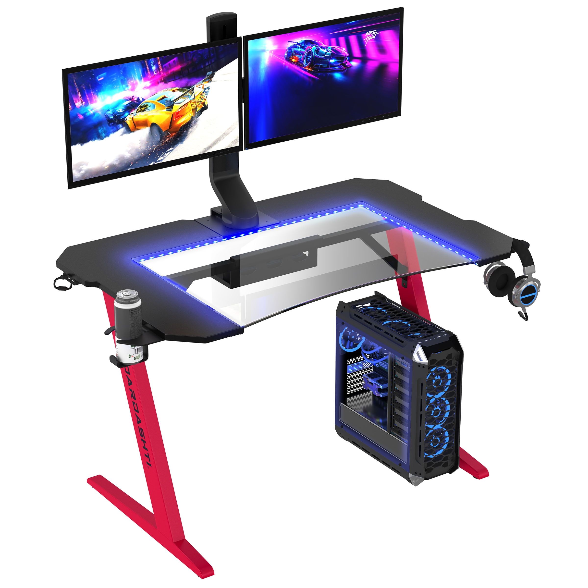 Ruby Red 48'' Tempered Glass Gaming Desk with USB & Headphone Hook