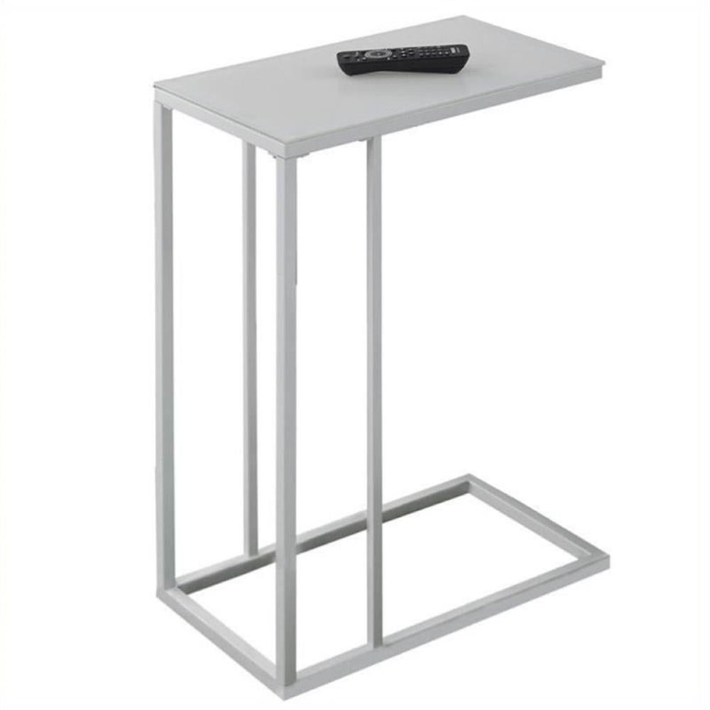 White Metal and Frosted Glass Rectangular Accent End Table