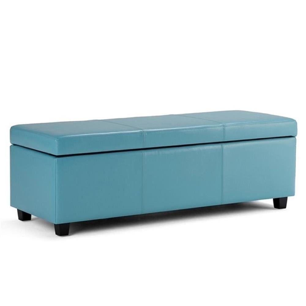 Blue Faux Leather Storage Bench with Lift-Top Lid