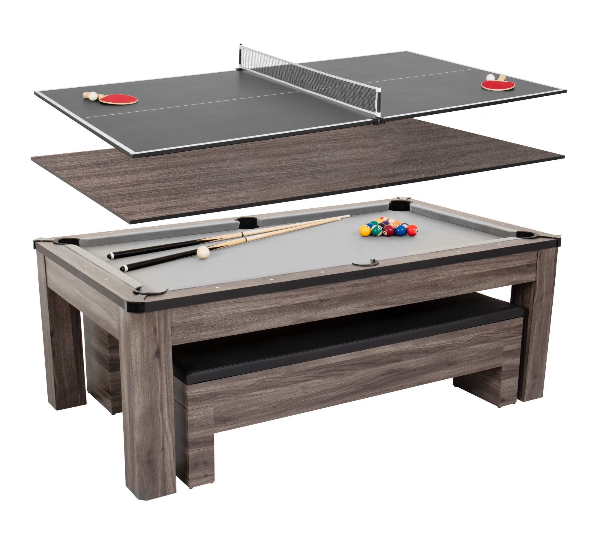 Gray Wood 3-in-1 Billiards, Table Tennis, and Dining Table