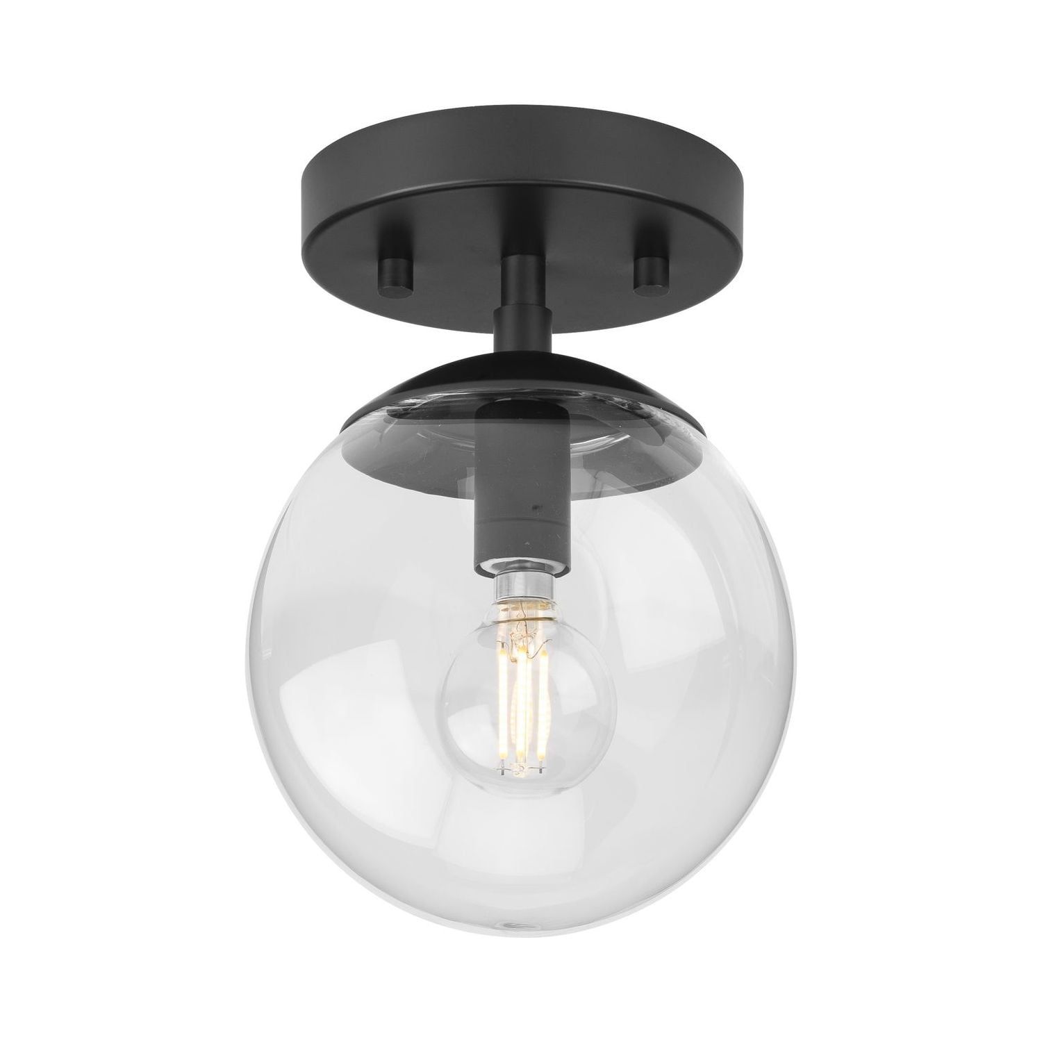 Matte Black Glass Globe Semi-Flush Mount Light