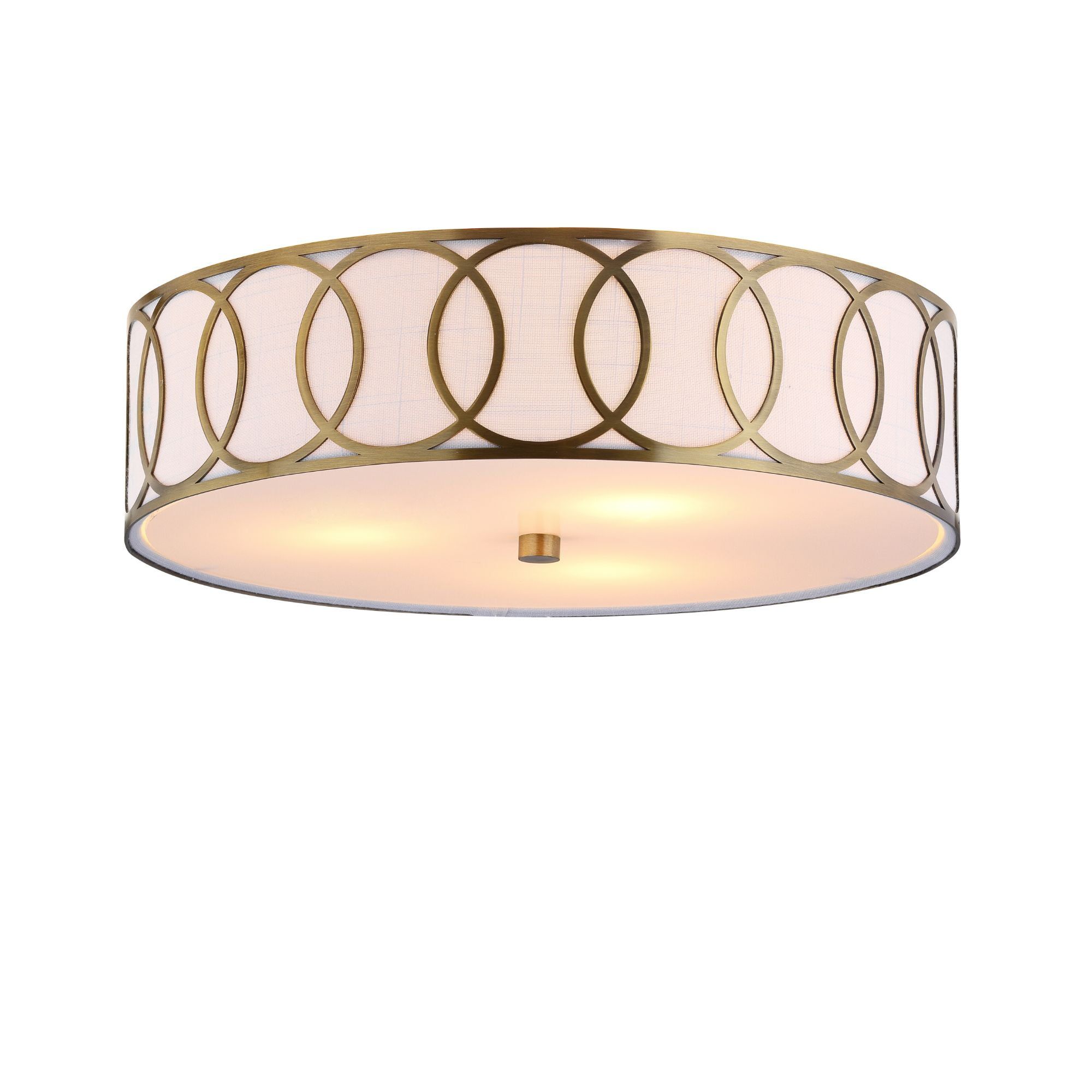 Aubrey Brass Gold 15.5" Drum LED Flush Mount with Linen Shade