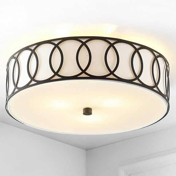 Aubrey Contemporary 15.5" LED Flush Mount in Oil Rubbed Bronze with Linen Shade