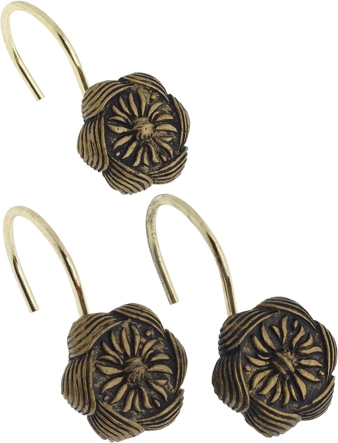 Auburn Antique Gold Resin Floral Shower Curtain Hooks, Set of 12