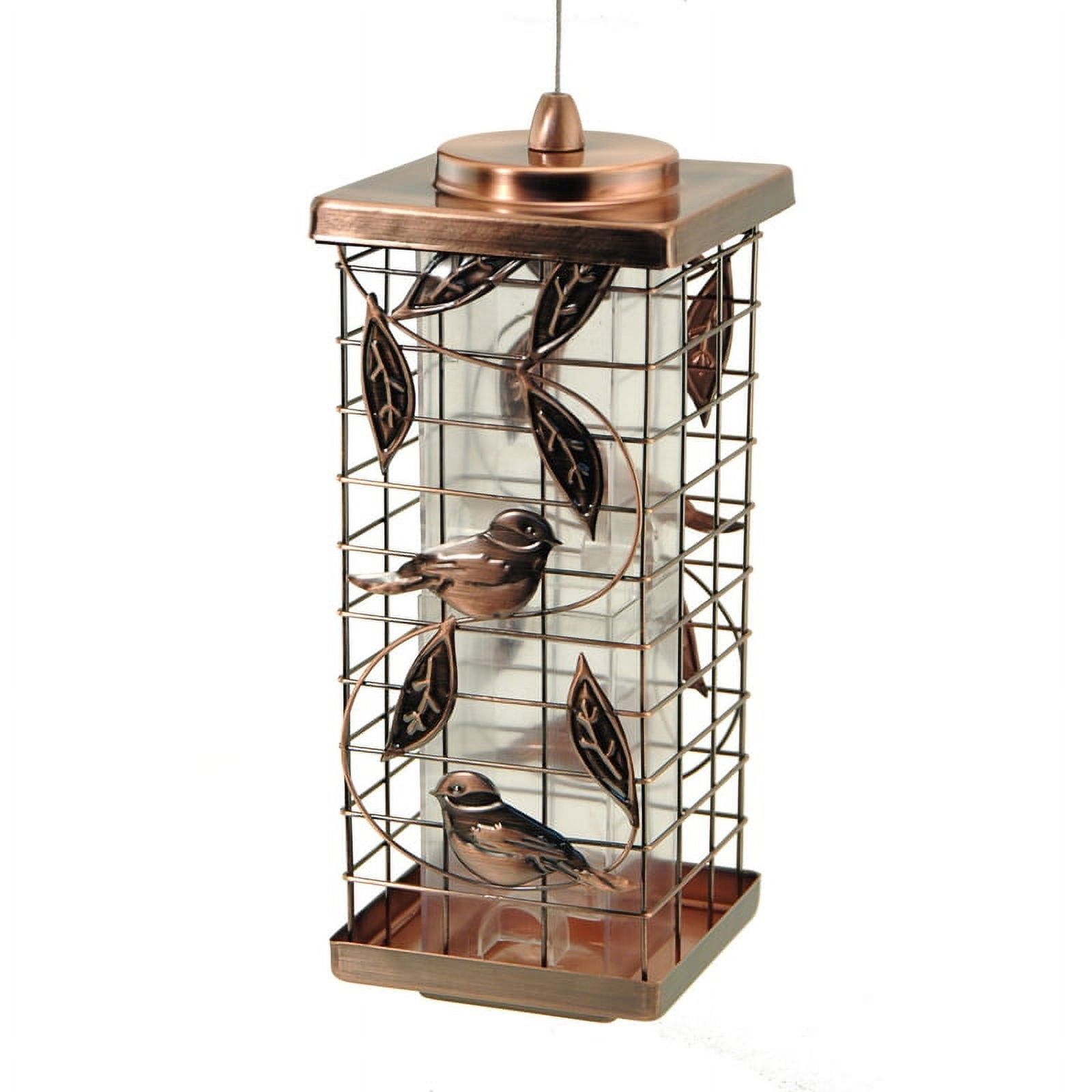 Copper and Clear Squirrel-Resistant Hanging Tube Bird Feeder