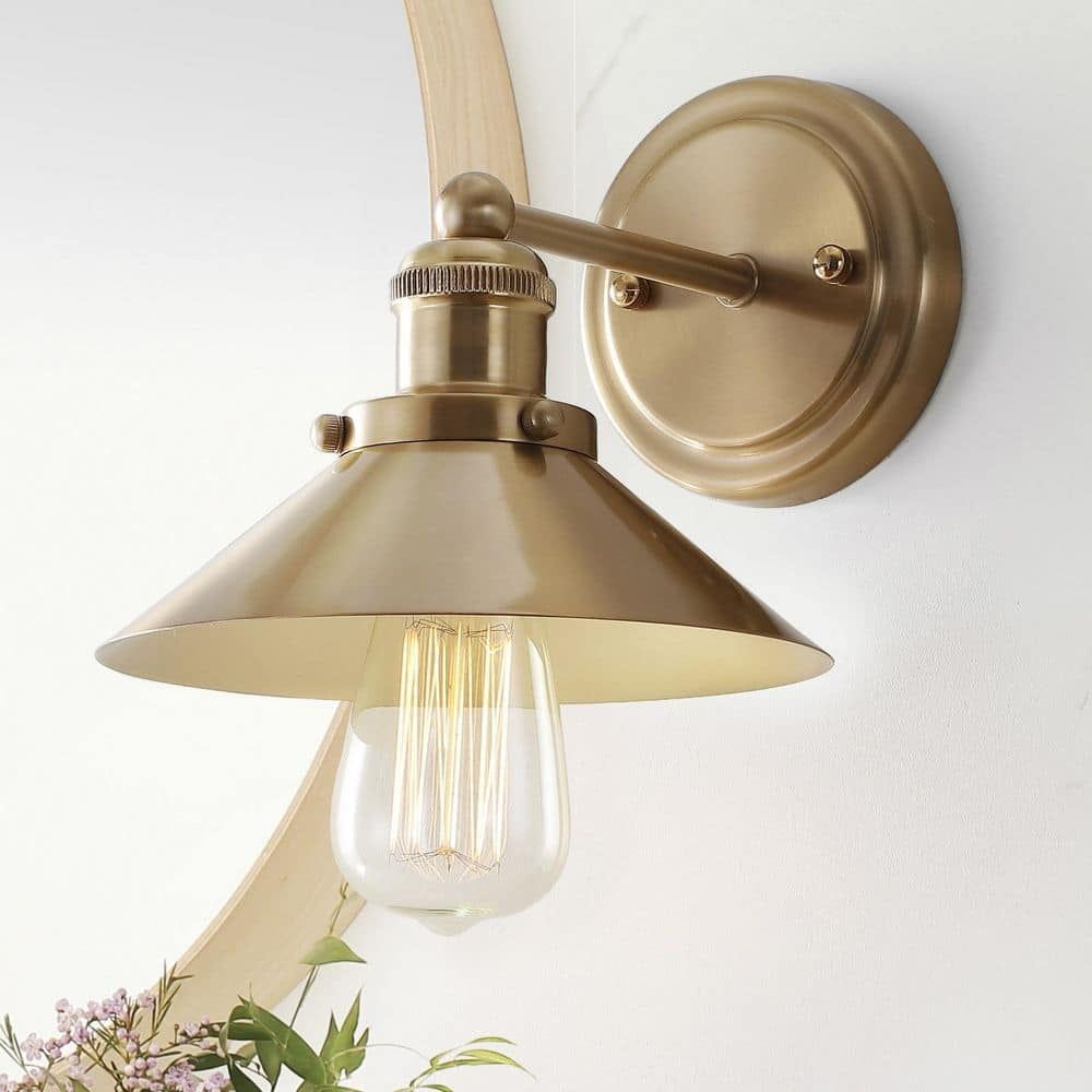 August 7.75" Brass Gold Wall Mount Sconce Light