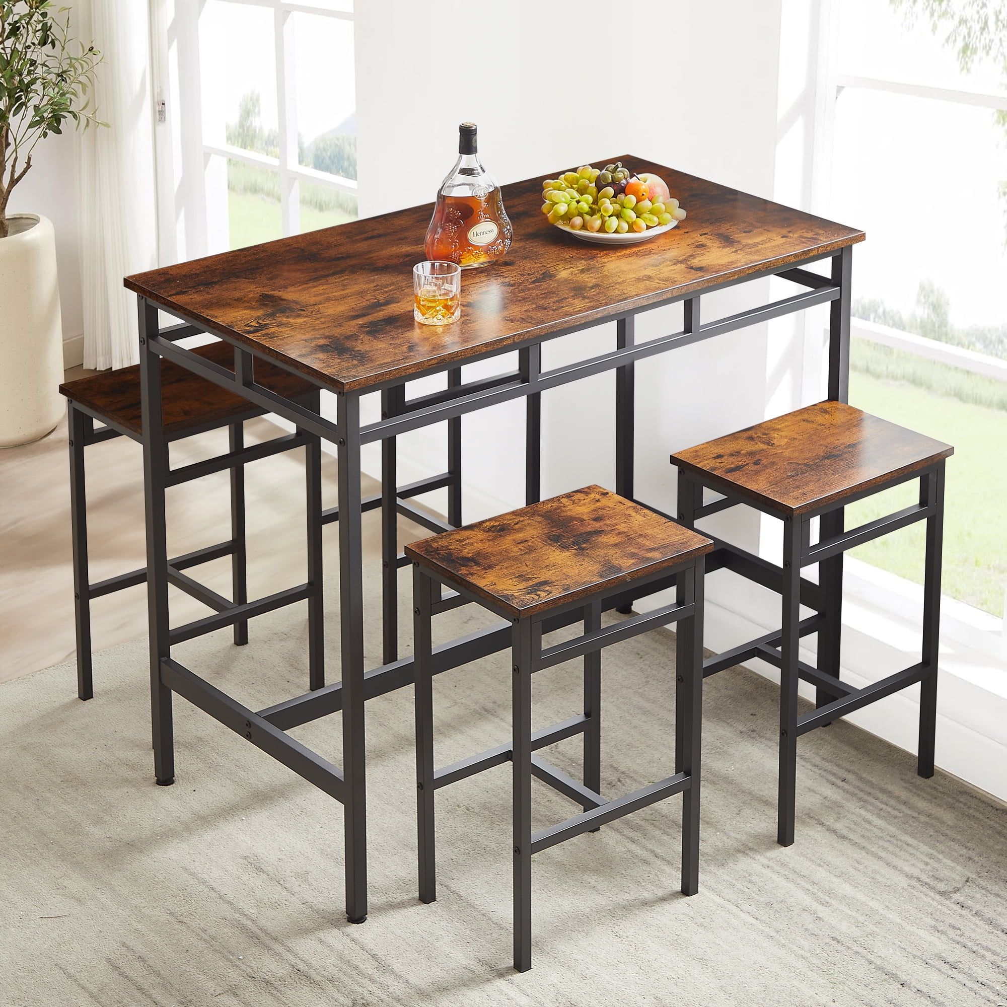 Rustic Brown 5-Piece Counter Height Pub Table Set with 4 Stools