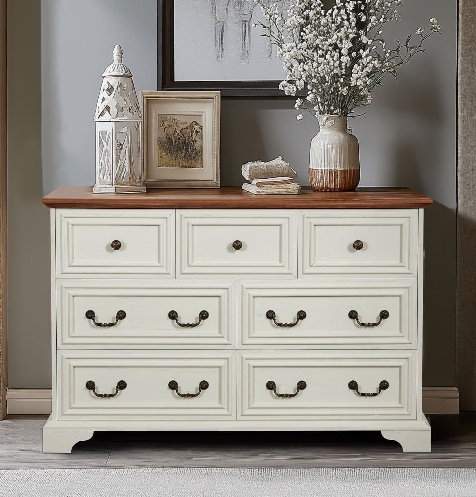 Antique White Oak Farmhouse Dresser with 7 Drawers