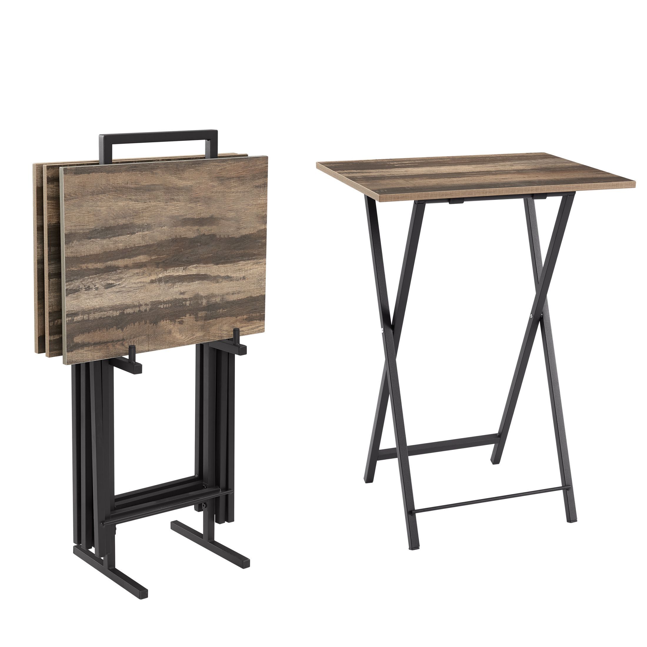 Rustic Brown Folding TV Tray Table Set with Iron Base