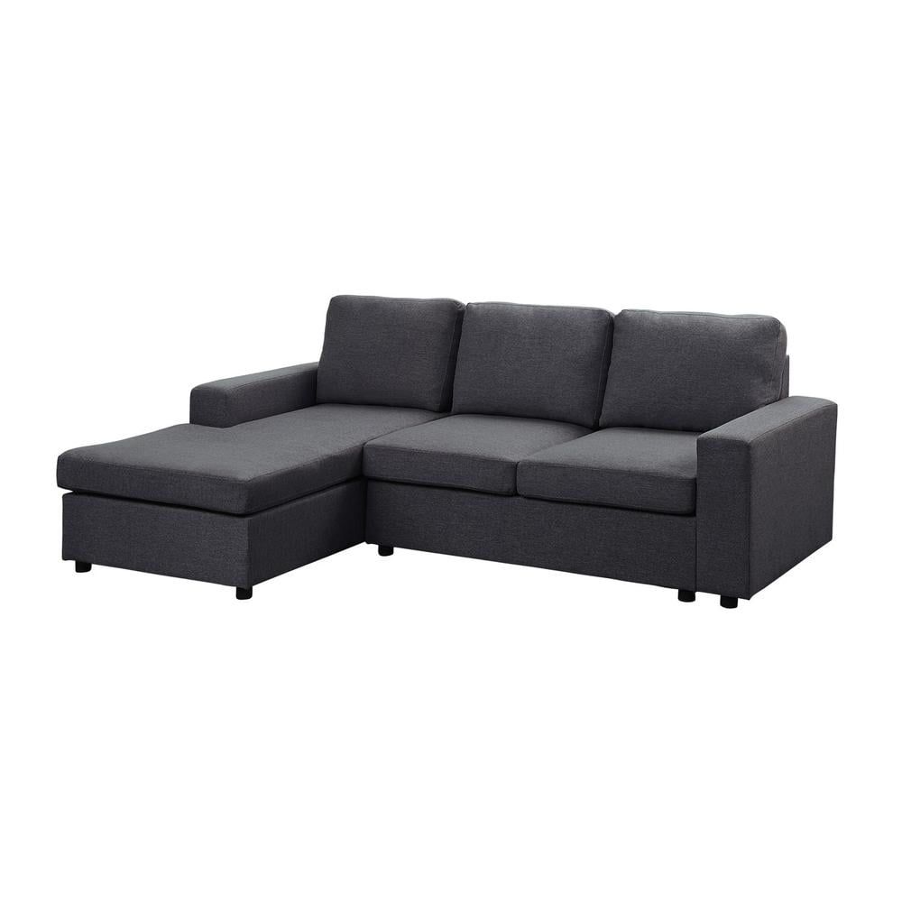 Aurelle Dark Gray Linen Fabric 94.5'' Reversible Sectional Sofa