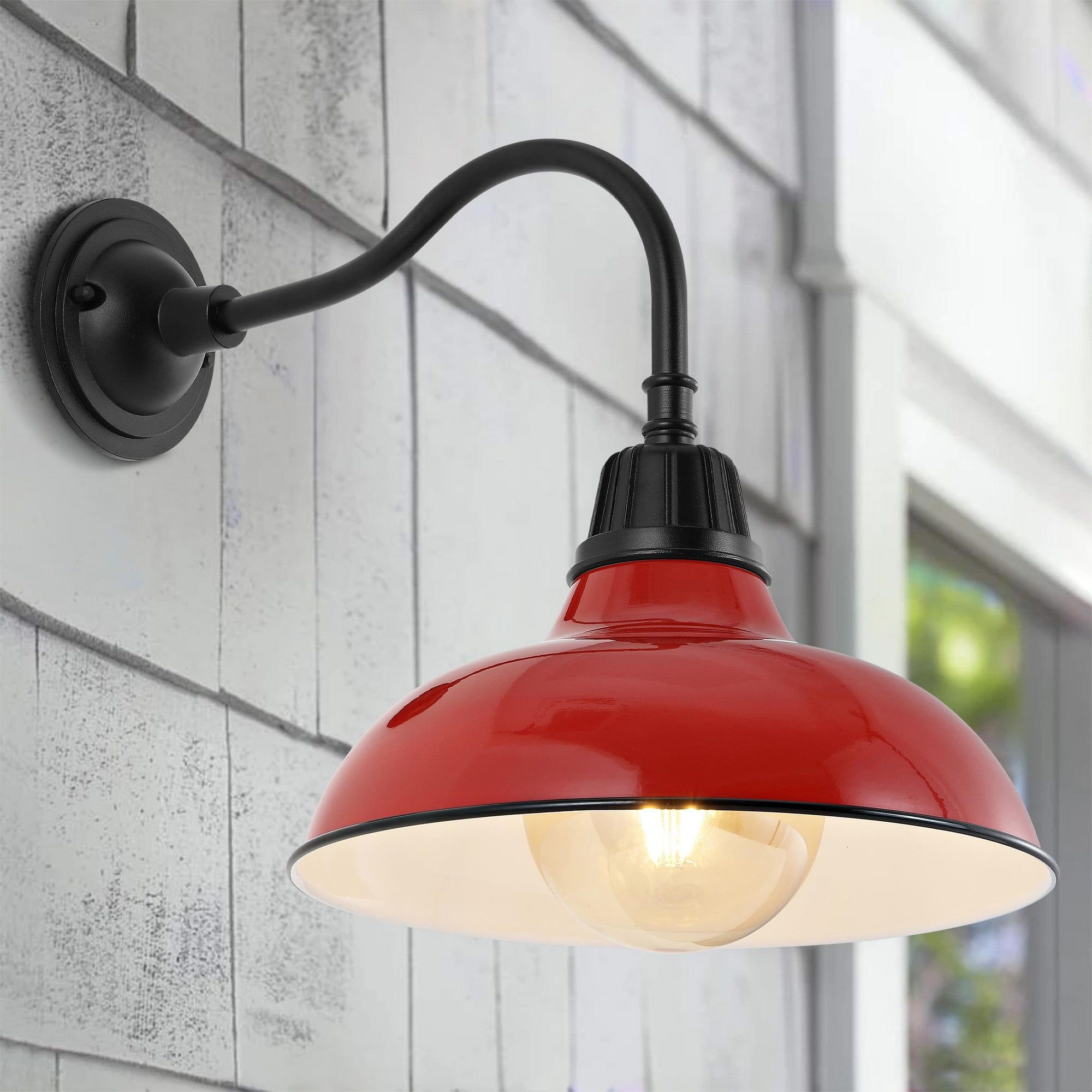 Aurora 12.25" Red and Black Iron LED Gooseneck Arm Sconce