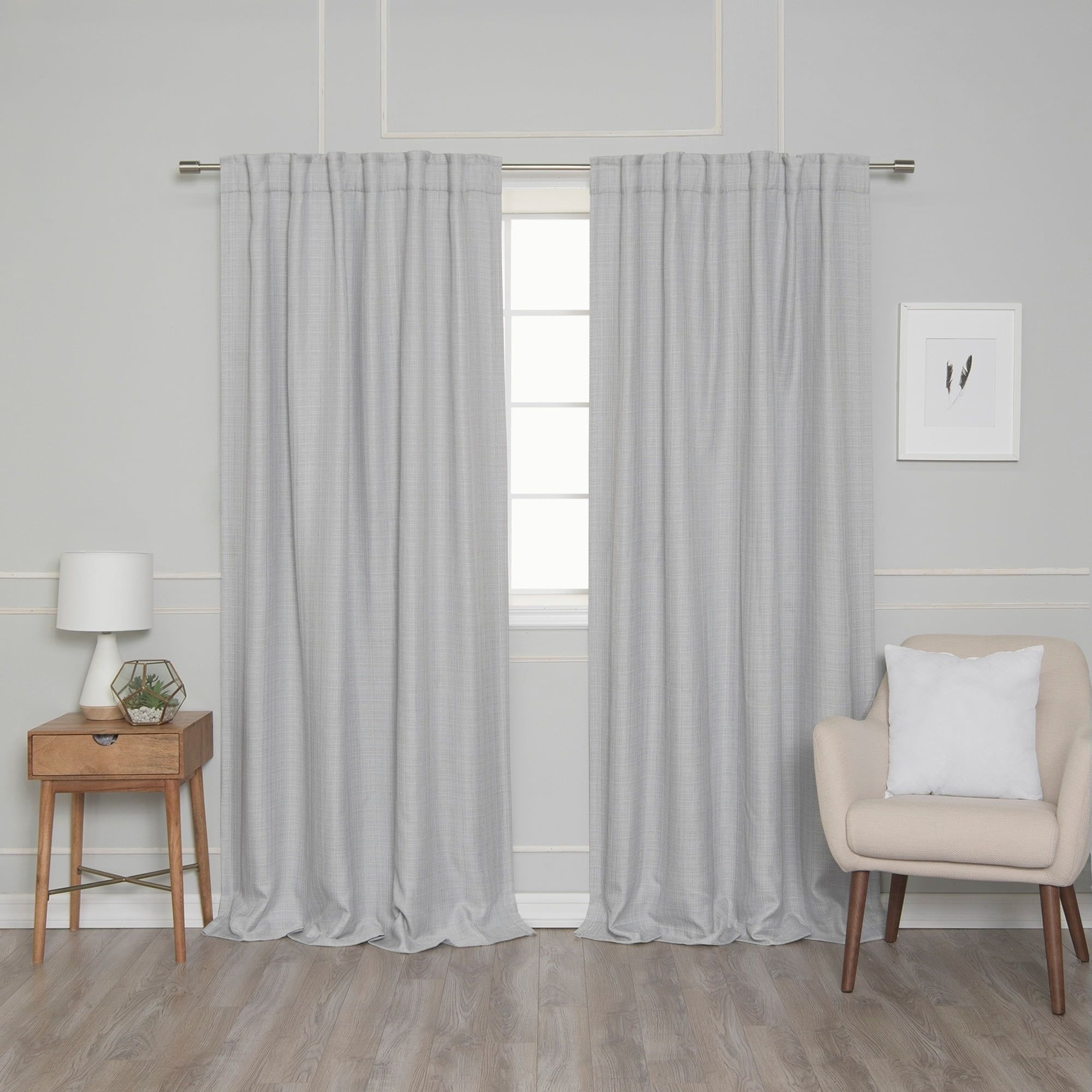 Light Gray 84-Inch Blackout Faux Linen Curtain Panel Pair