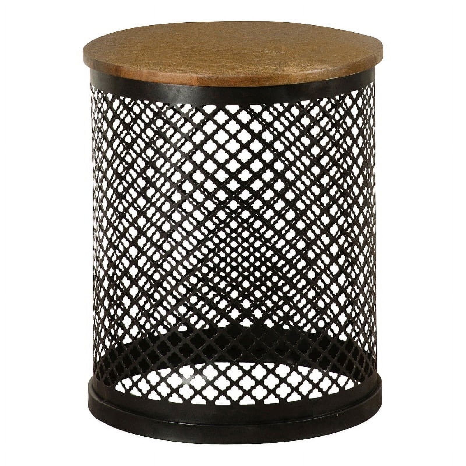 Aurora Round Industrial Black Metal and Wood Accent Table