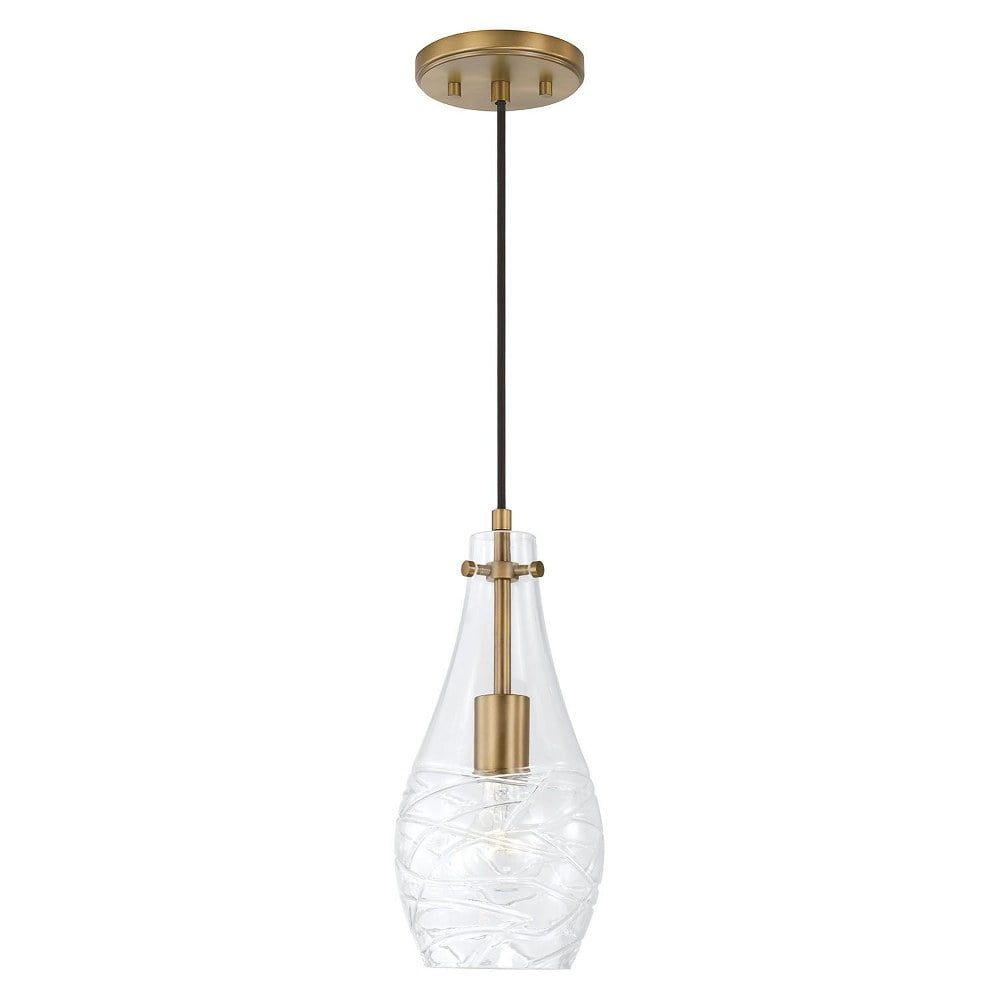 Aged Brass and Clear Glass 13" Pendant Light