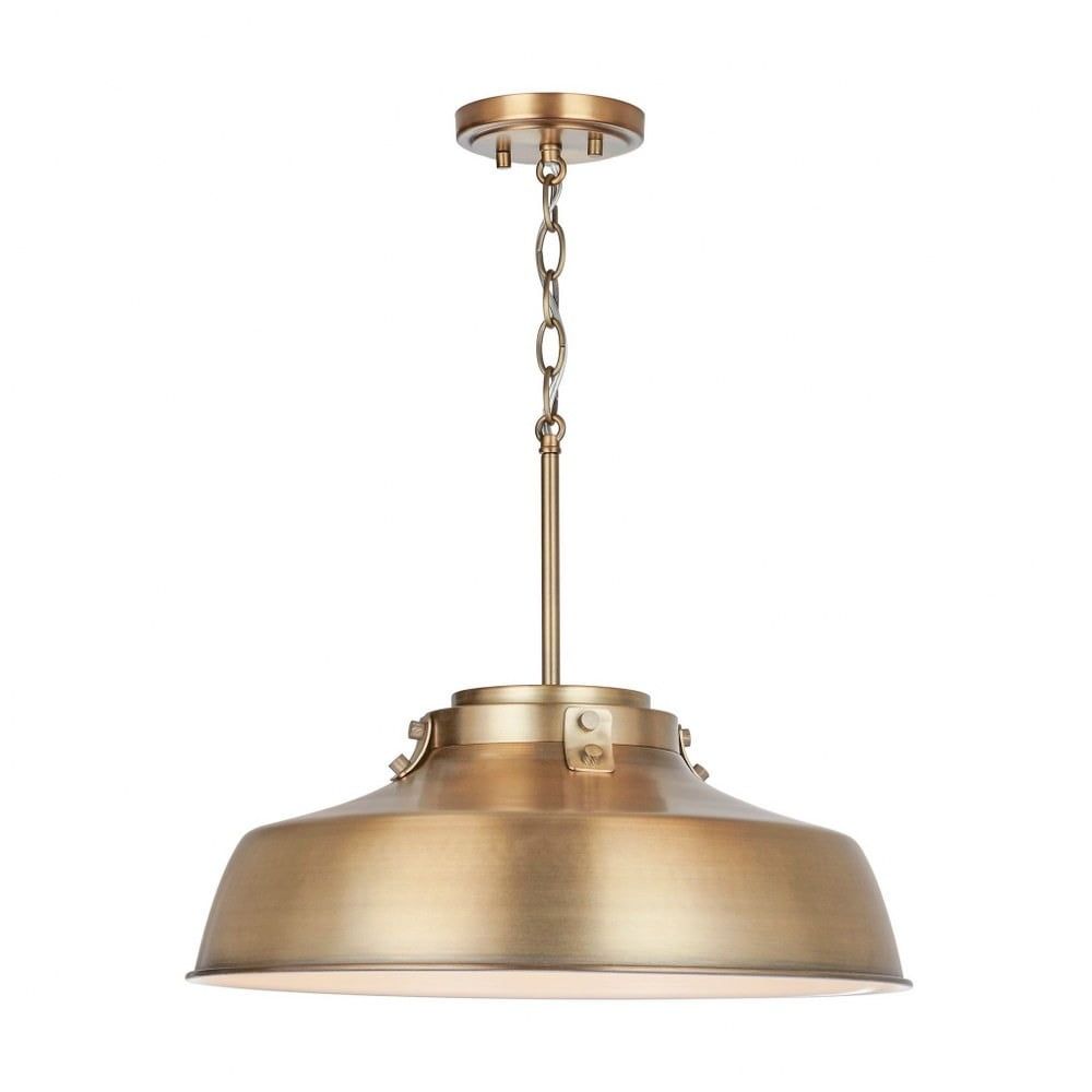 Aged Brass 1-Light Pendant with Metal Shade