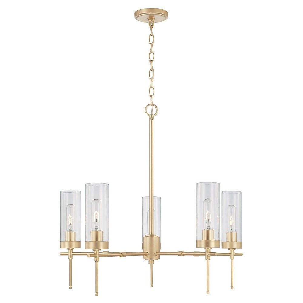 Elegant Soft Gold 5-Light Chandelier with Clear Glass Shades