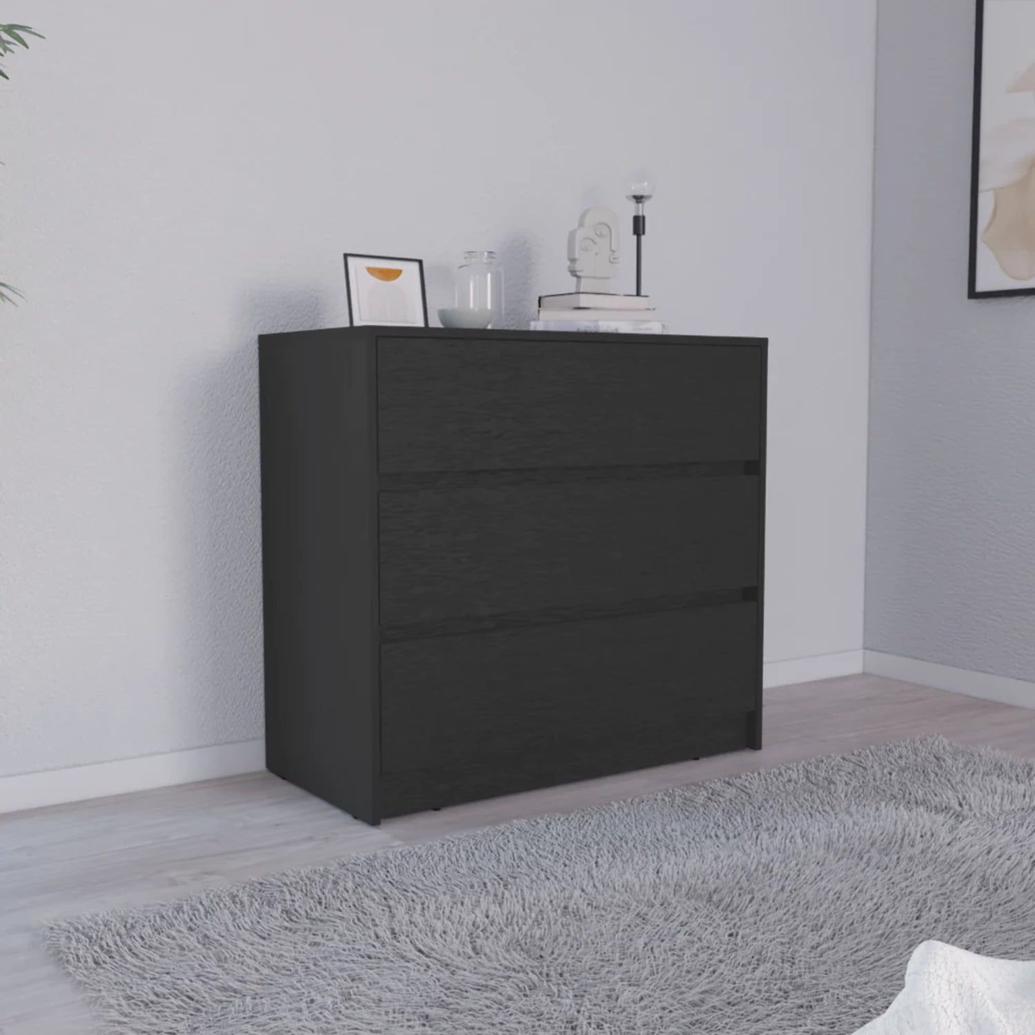 Sleek Austin Horizontal 3-Drawer Dresser in Black