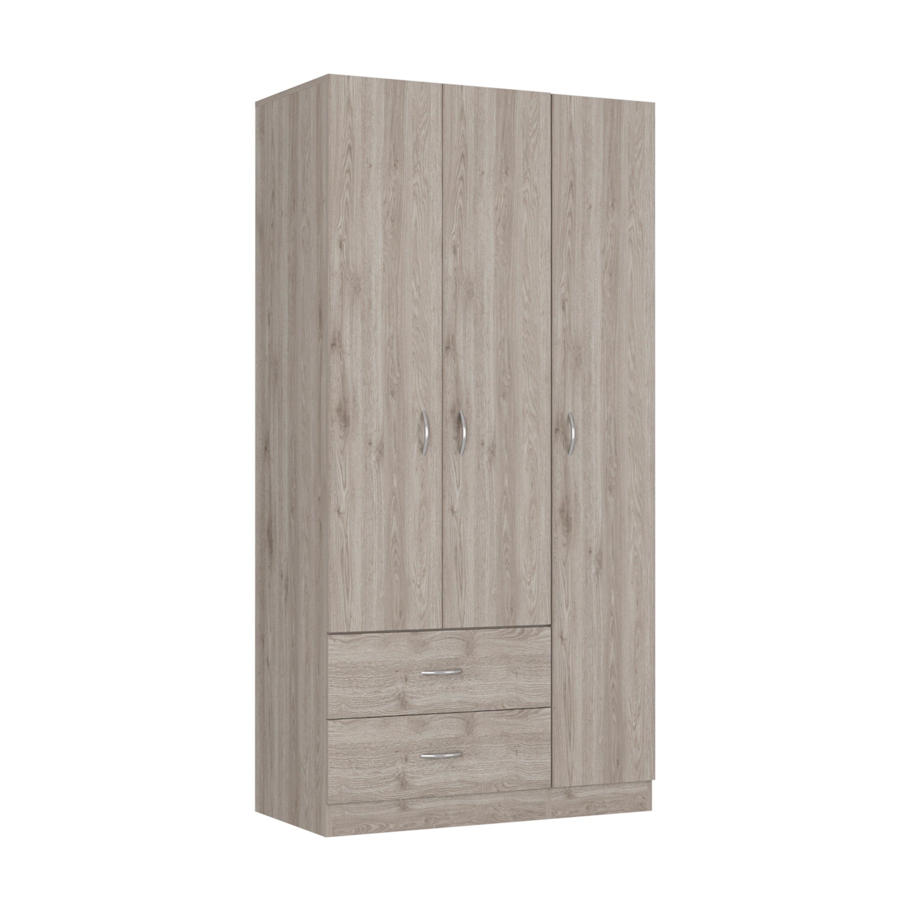 Light Gray 3-Door Armoire with Drawers and Shelves