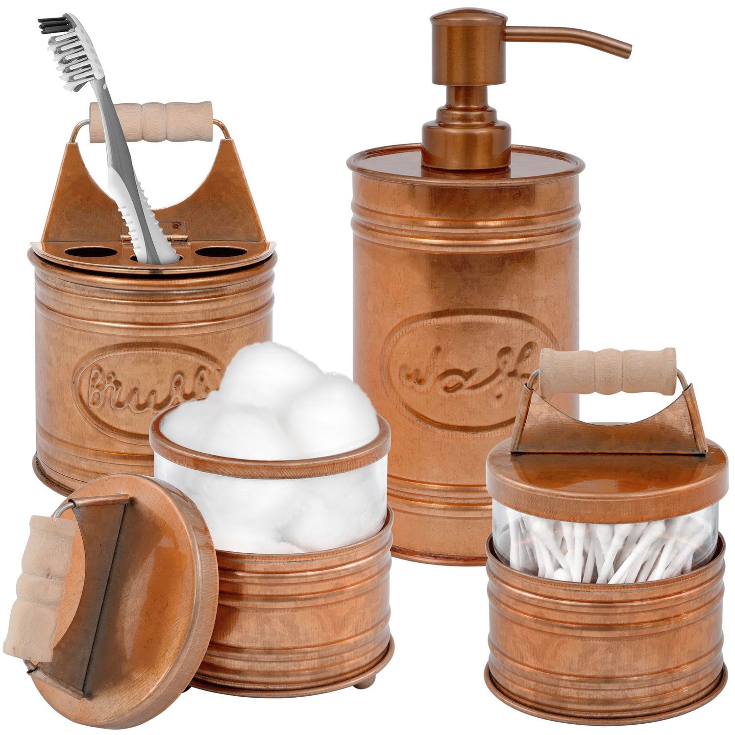 Rustic Copper and Glass 4-Piece Bathroom Accessories Set
