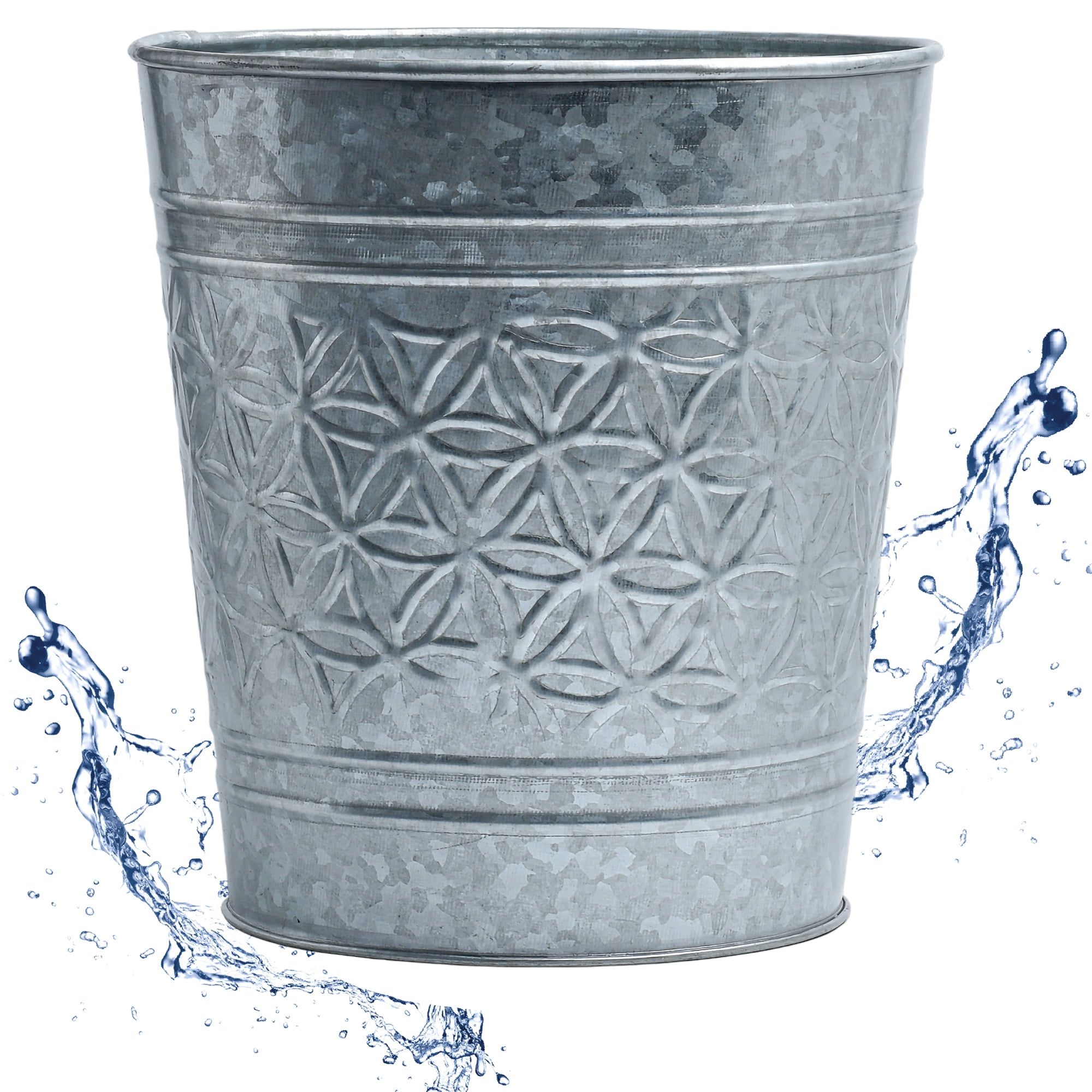 Galvanized Floral Pattern Rustic Metal Waste Basket