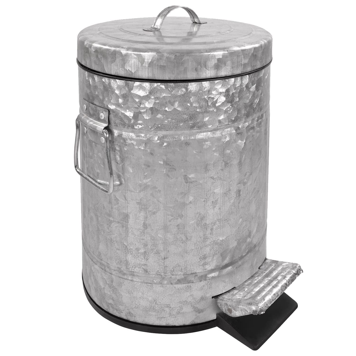 Galvanized Metal Pedal Trash Can with Plastic Liner