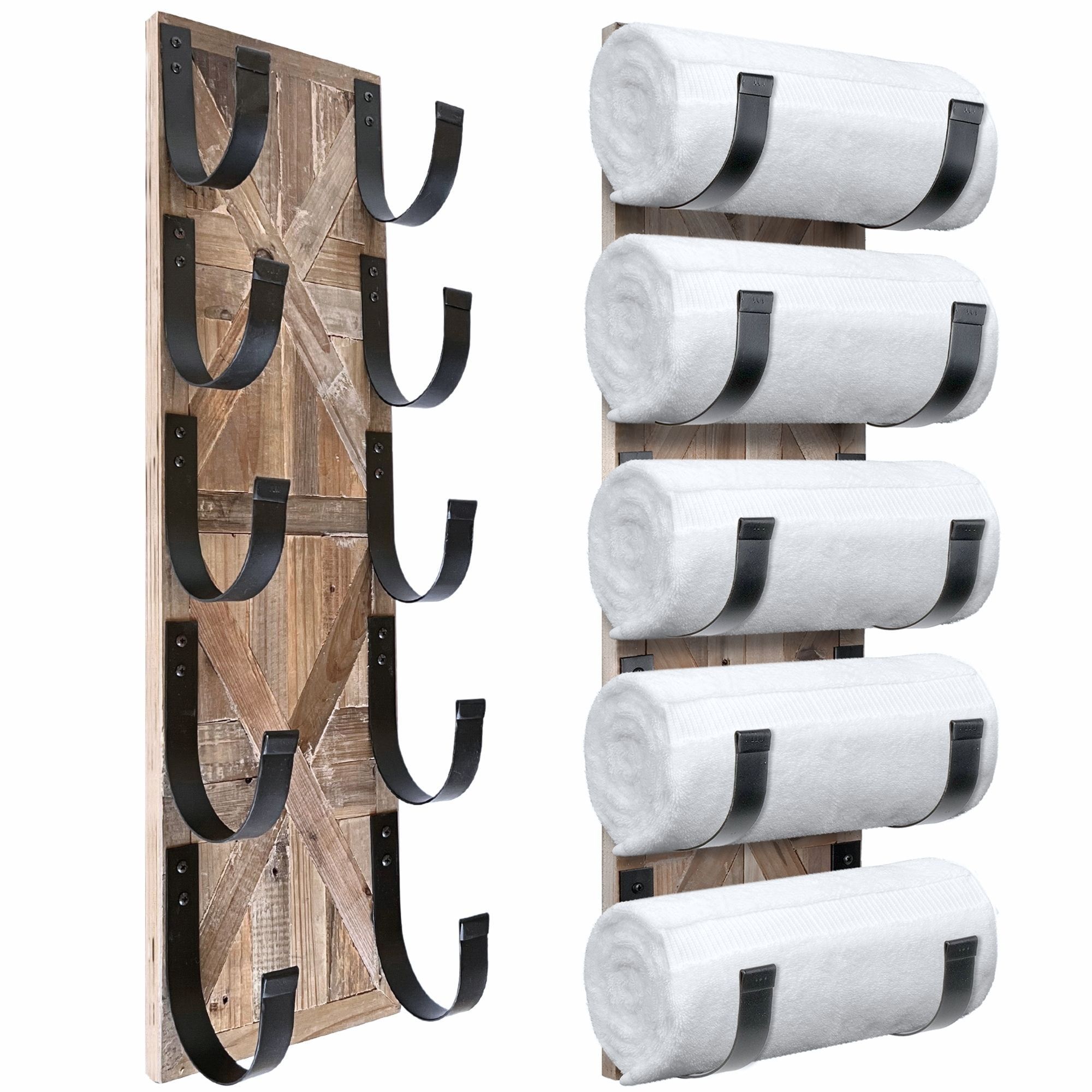 Rustic Barn Wood and Black Iron Wall Mounted Towel Rack