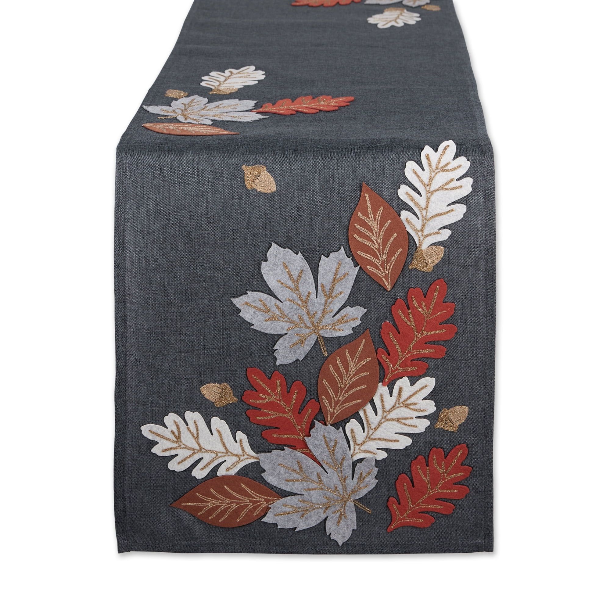 Autumn Leaves Embroidered Polyester Table Runner 14x70