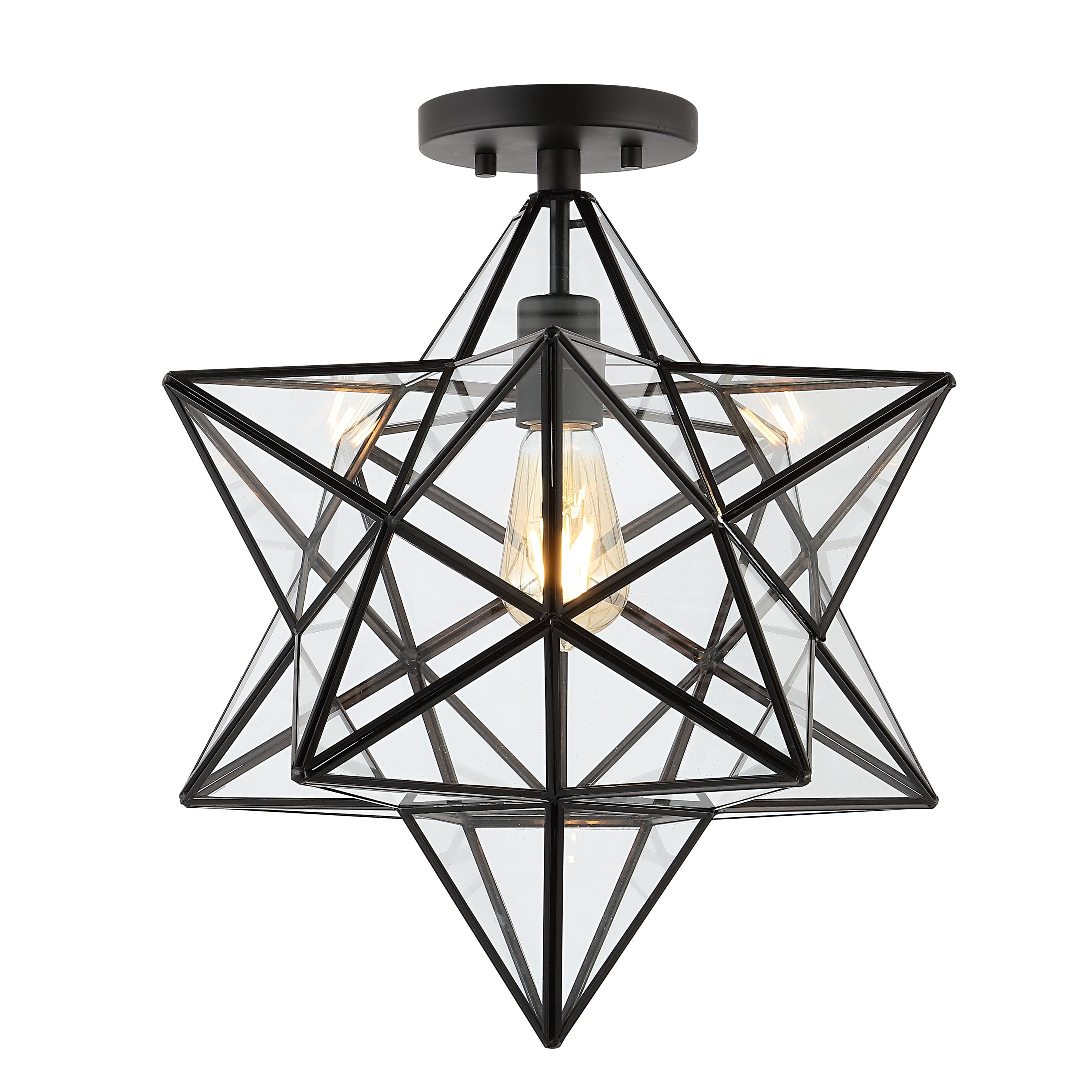 Ava 14.5" Black Clear Glass LED Farmhouse Bohemian Flush Mount Light