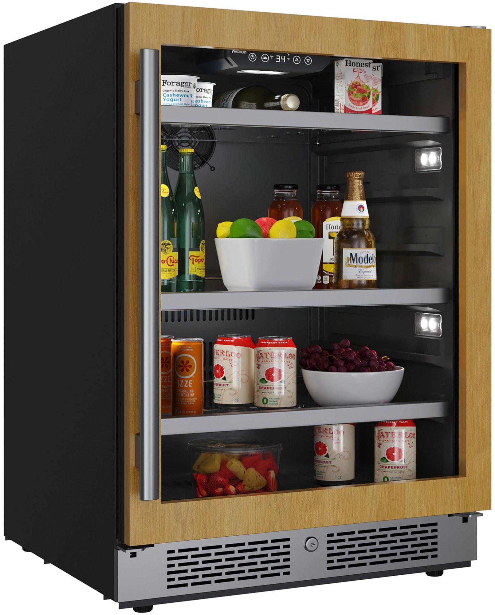 Avallon Panel Ready Glass Beverage Center with Stainless Steel Handle