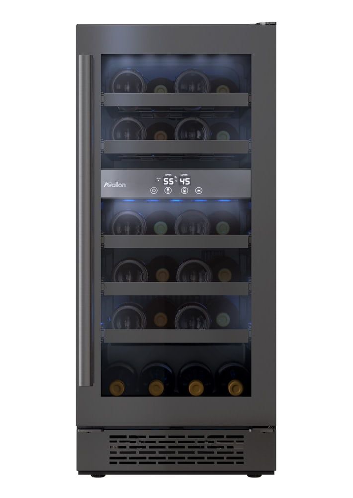 Avallon 15" Black Stainless Steel Dual Zone Wine Cooler with LED Lighting