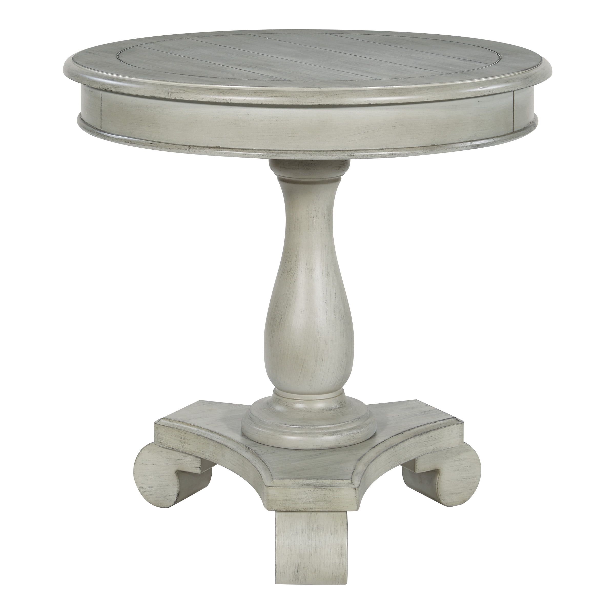 Avalon Hand Painted Round Gray Wood Accent Table