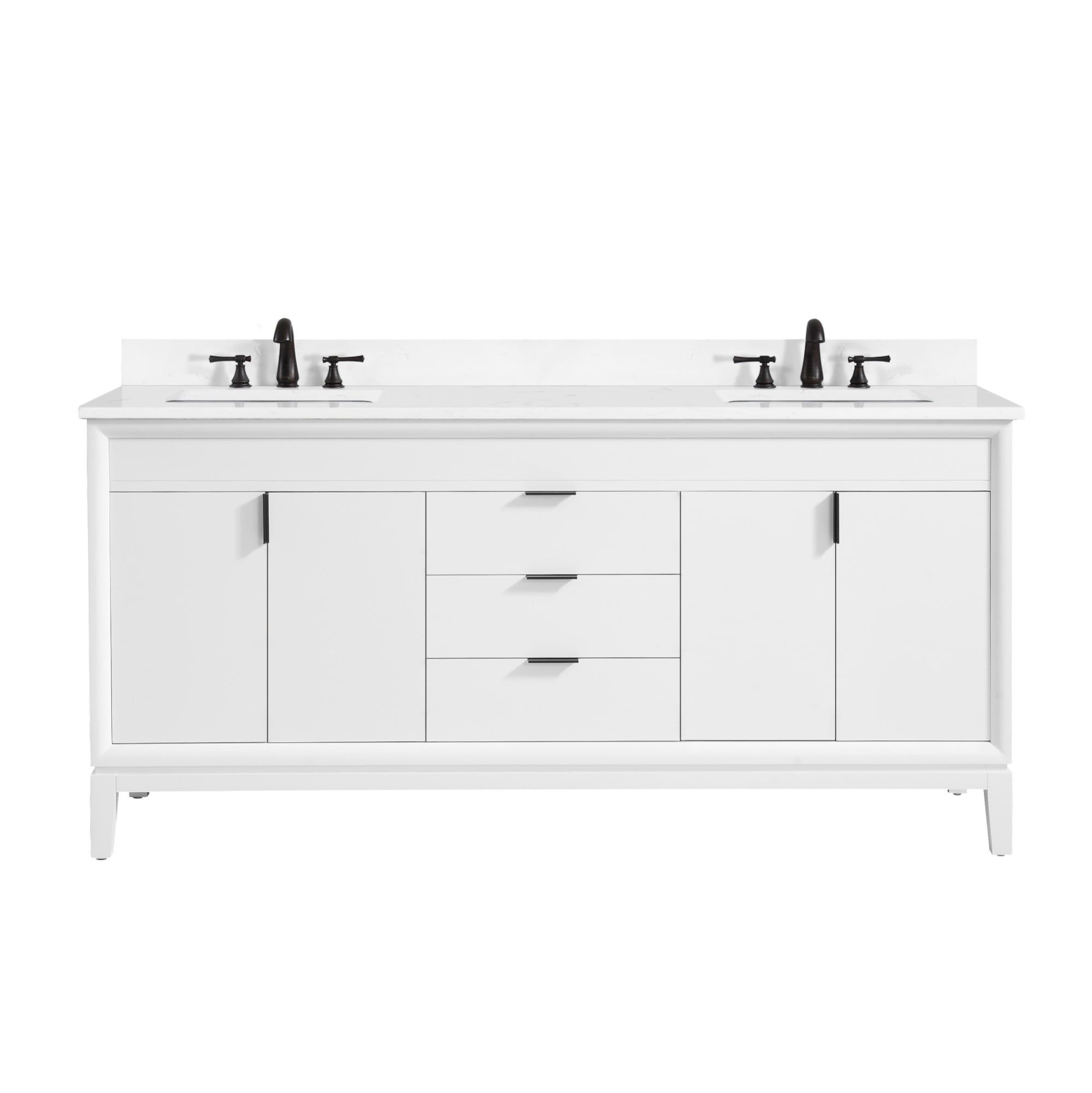 Emma 73" White Freestanding Double Vanity with Engineered Stone Top