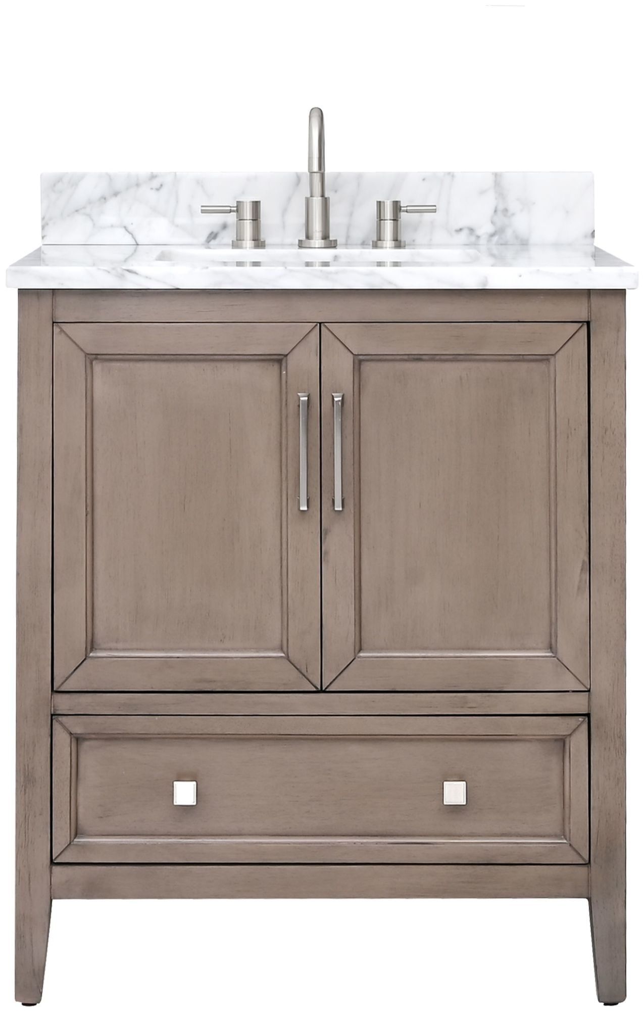 Gray Oak Single Sink Vanity with Carrara White Marble Top