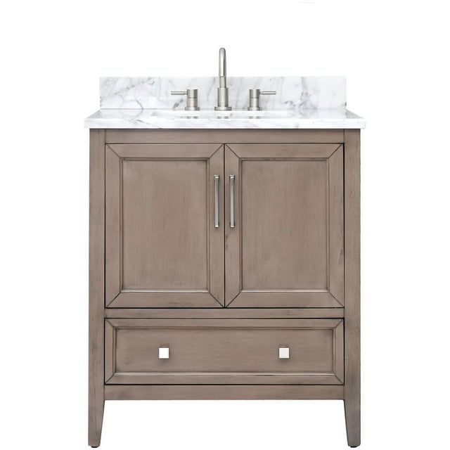 Gray Oak Single Sink Vanity with Carrara White Marble Top