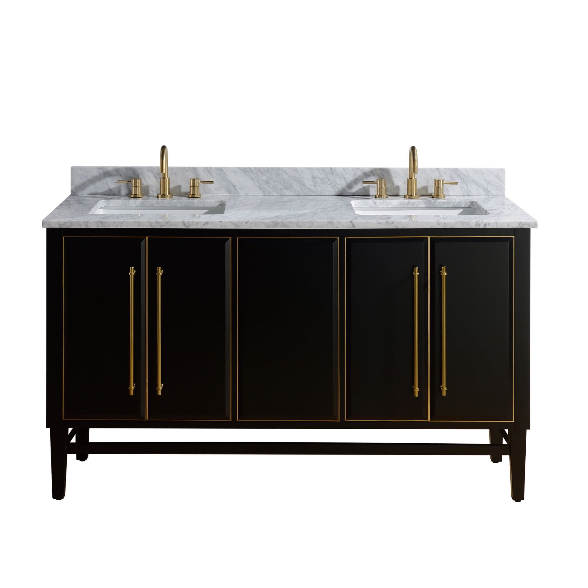 Mason 61" Black and Gold Double Vanity with Marble Top