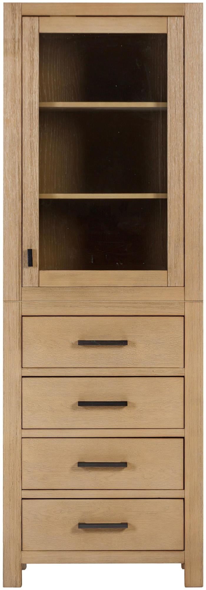Brushed Oak 71" Lockable Linen Cabinet with Glass Door
