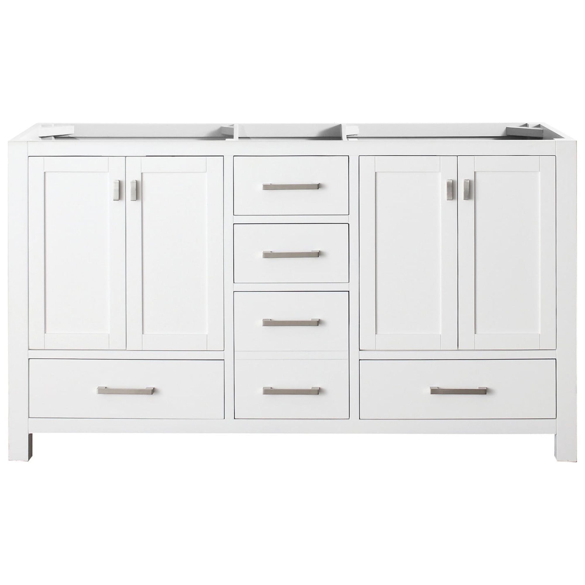Elegant White 60" Solid Wood Double Vanity Base with Brushed Nickel Hardware