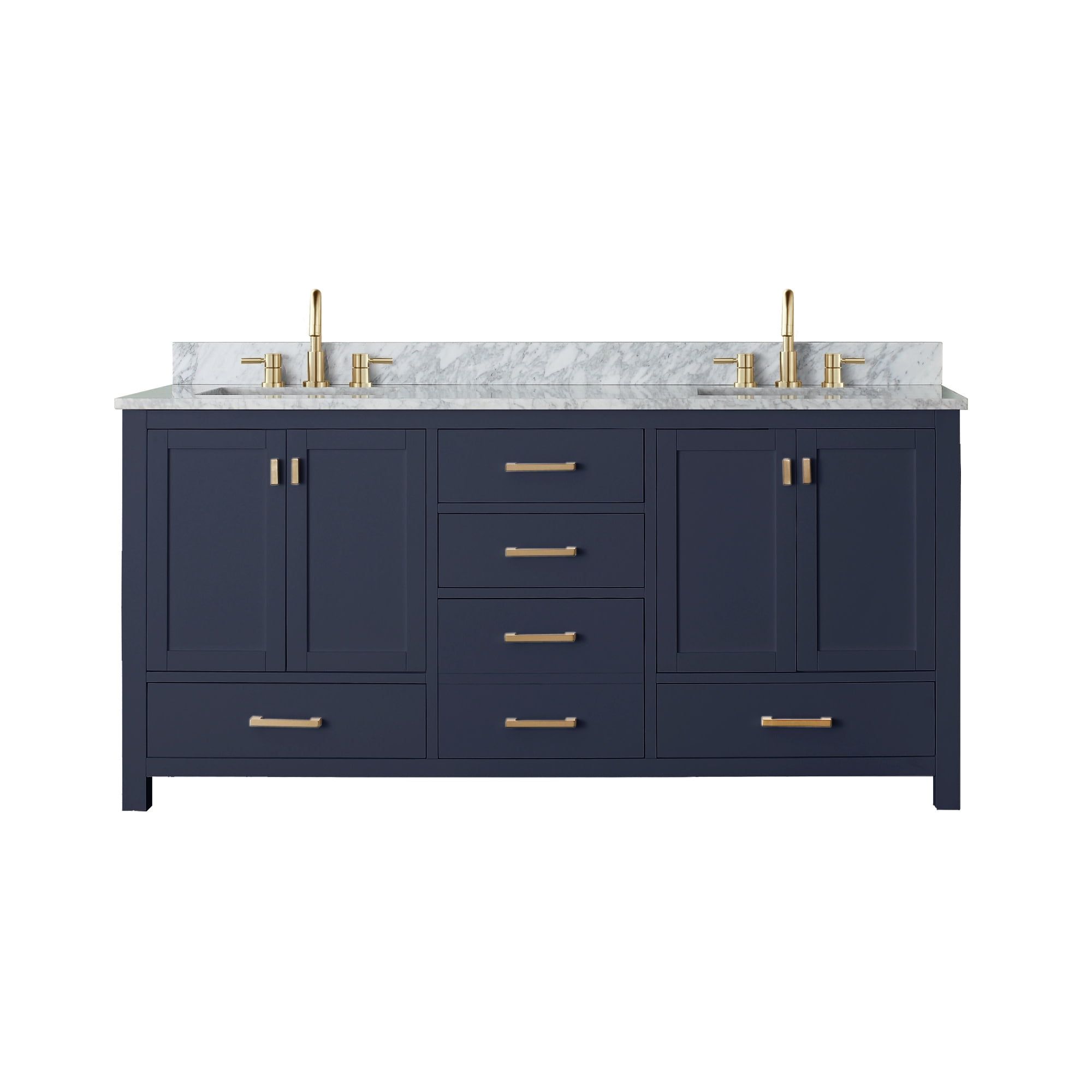 Navy Blue Solid Wood Double Vanity with Marble Top