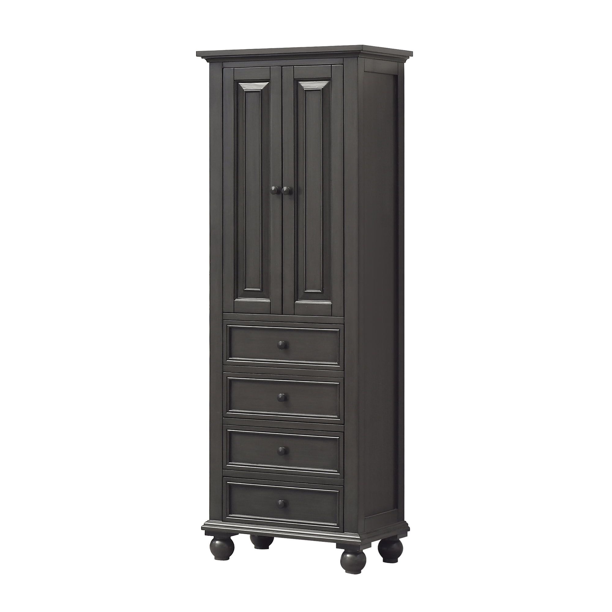 Charcoal Glaze Solid Wood Linen Tower Cabinet with Adjustable Shelving